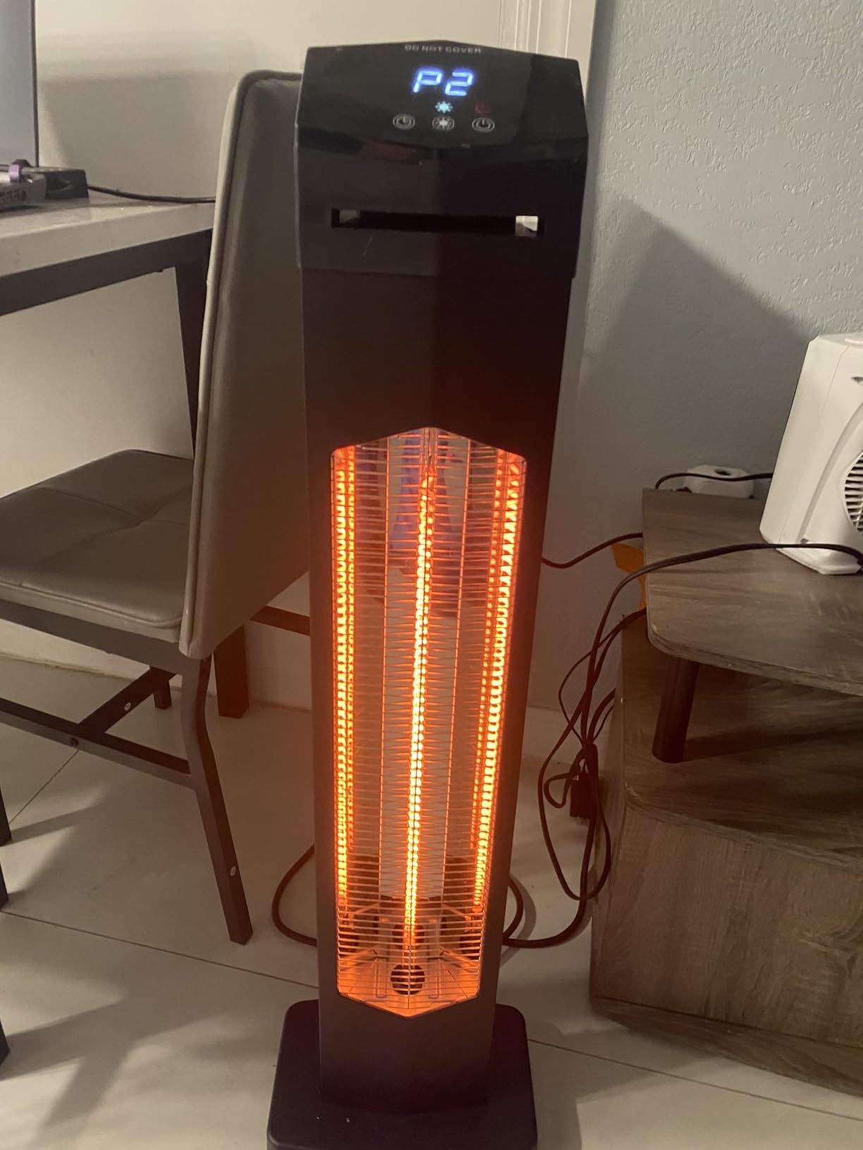 1500W Electric Patio Heater, 36inch Infrared Heater with Remote, IPX5 Waterproof Infrared Tower Space Heater, 2 Heat Levels, 12H Timers, Tip-Over & Overheat Protection for Garage, Indoor, Home customer photo 1