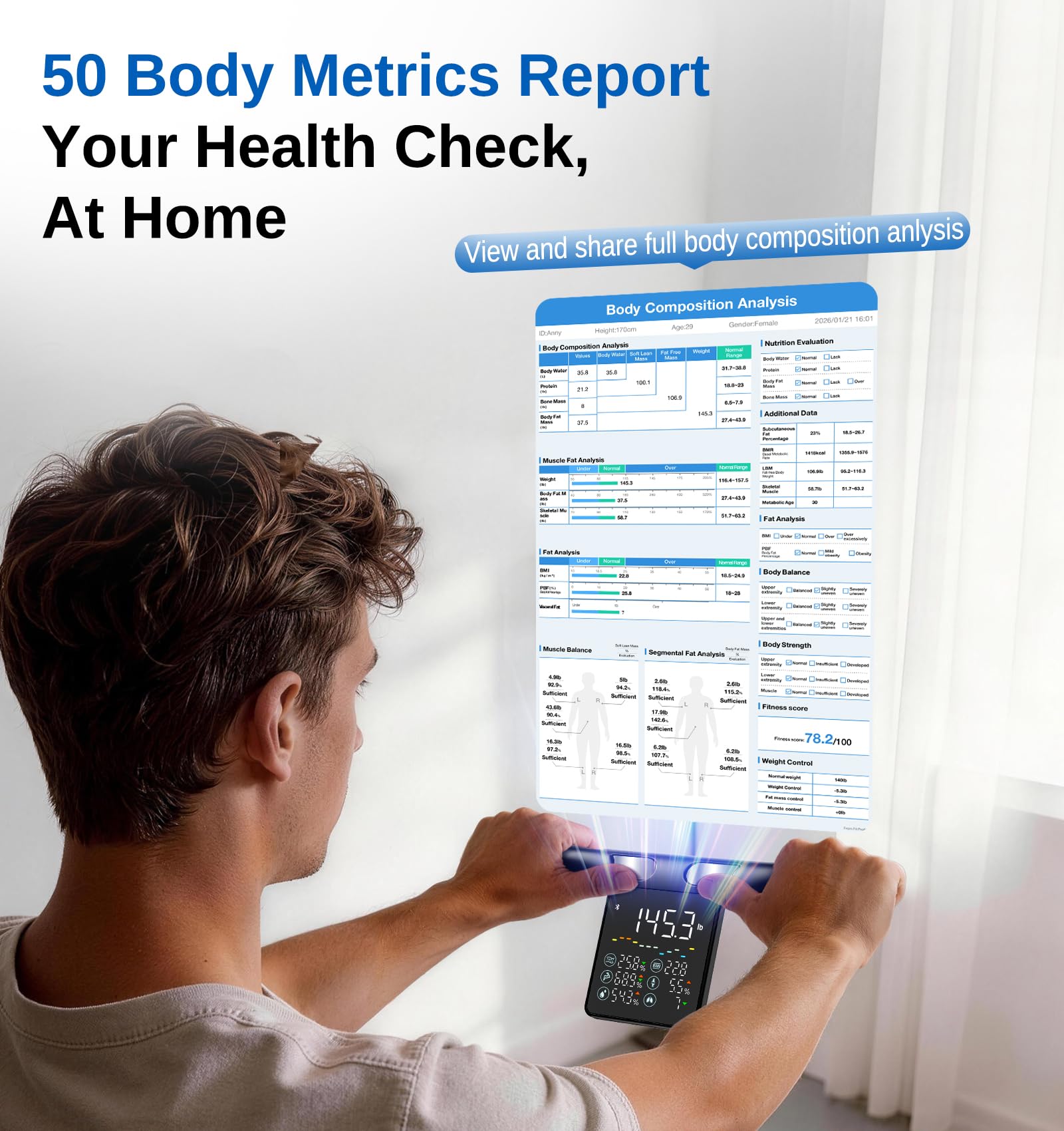 GE Smart Scale for Body Weight: 8-Electrode Body Pod Fat Monitor with Full Body Composition Analysis, Bluetooth App Sync, Large Handle Display, 400lb Capacity Bathroom Scale for Home & Gym, Black customer photo 2