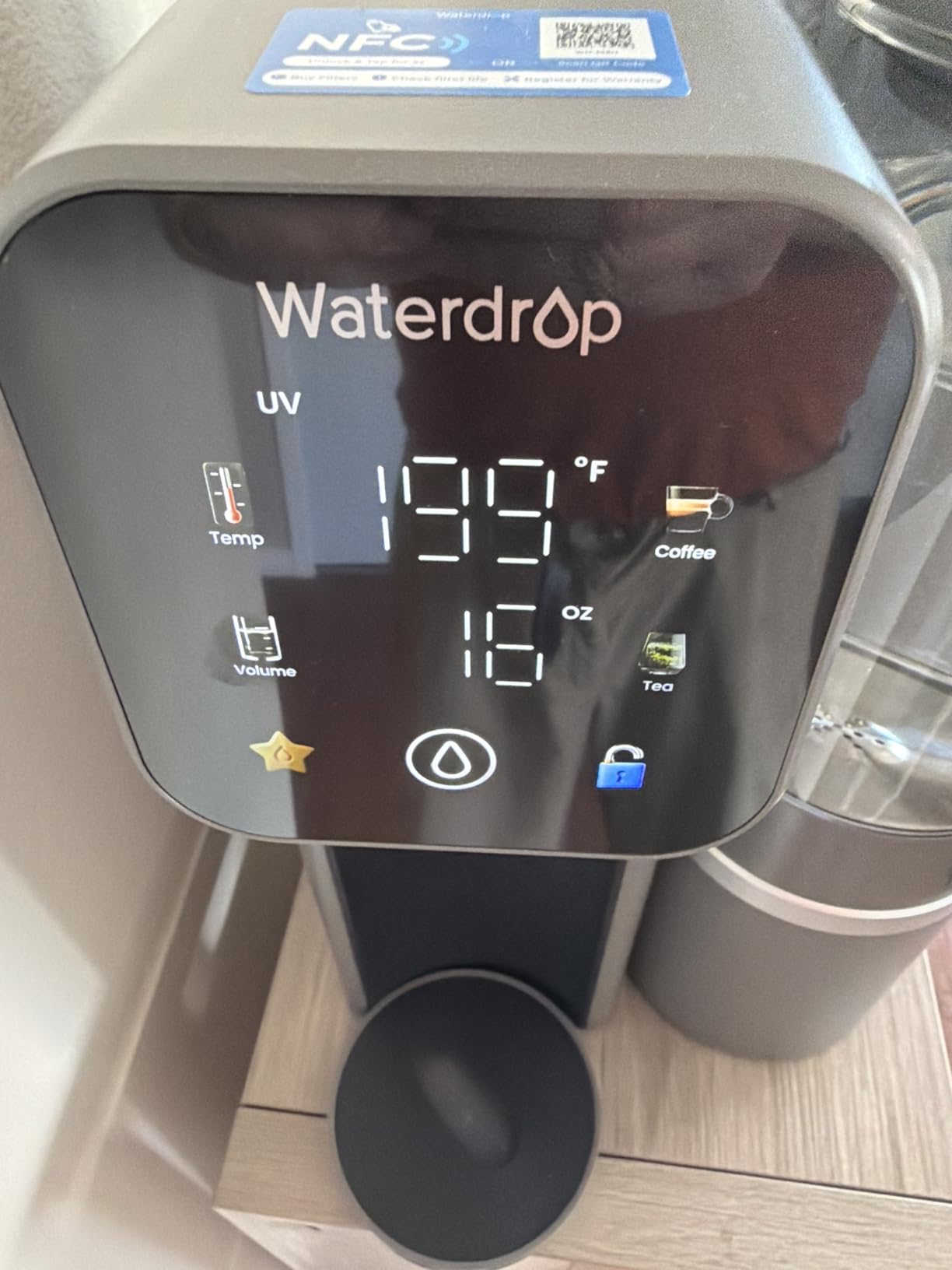 Waterdrop M6H Instant Hot Reverse Osmosis System Countertop Water Filter, 7-Stage, 3:1 Pure to Drain, Hot Water Dispenser with 5 Temperature Options, RO System with Glass Pitcher, BPA-Free customer photo 2