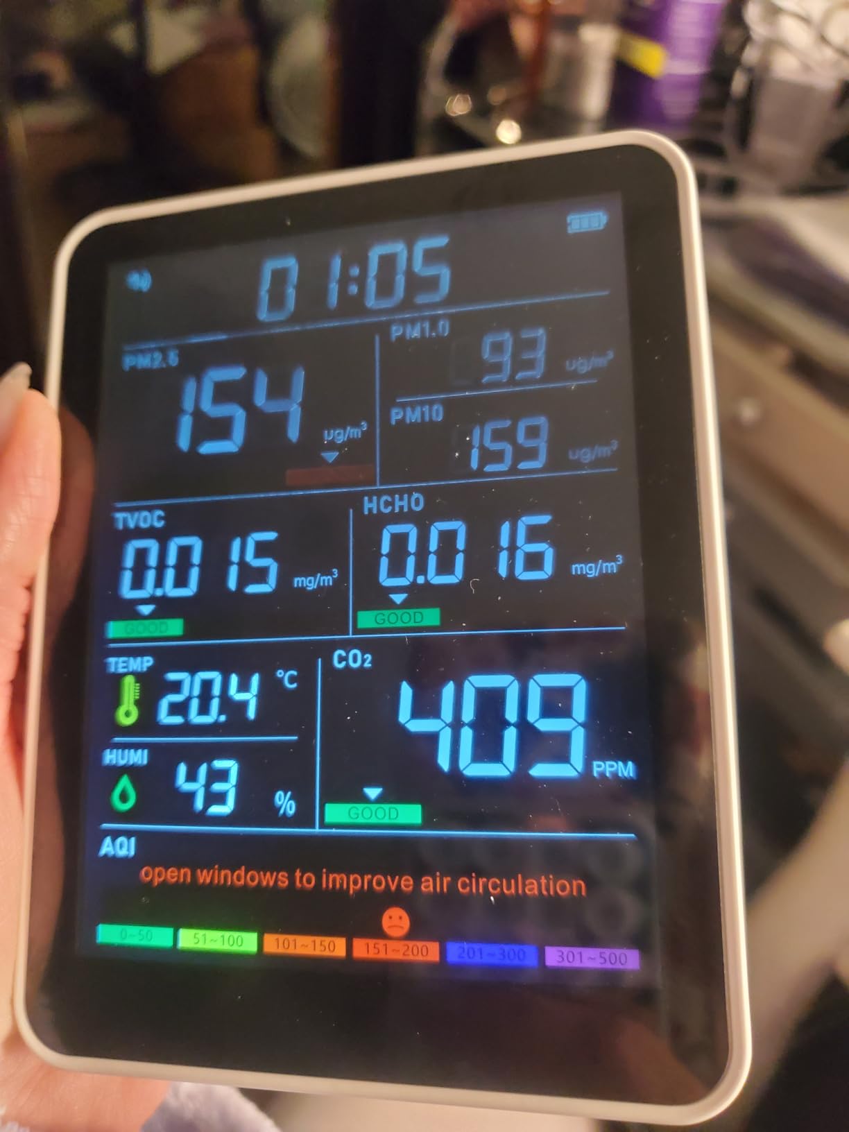 Professional 16 in 1 Air Quality Monitor Indoor 10h Battery & 5.5