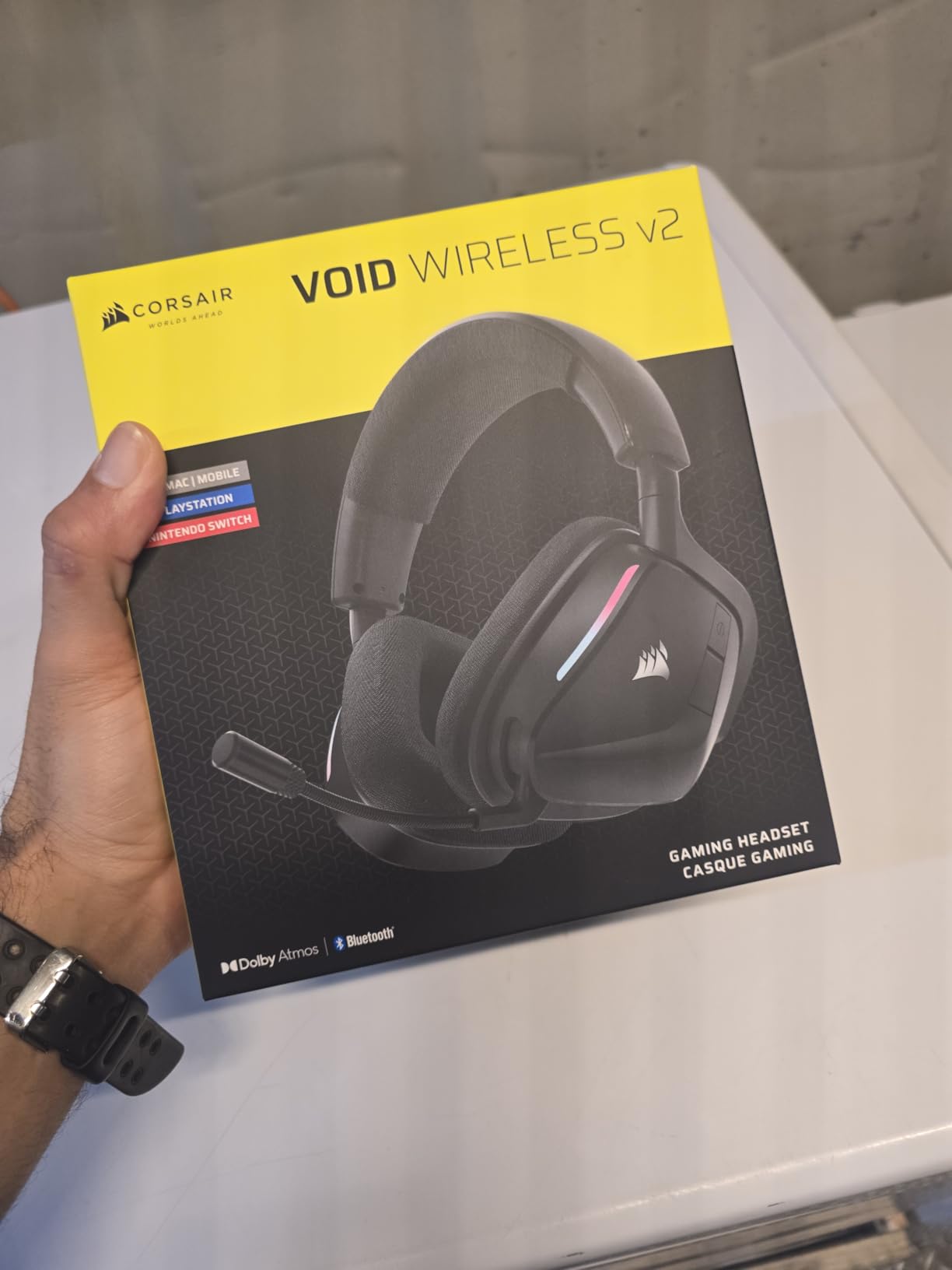 Corsair Void v2 Wireless Gaming Headset with Bluetooth for PC, PS5, PS4, Switch & Mobile - Dolby Atmos, Dual Wireless Multiplatform, Long Battery Life, Fast Charging - Pink customer photo 1
