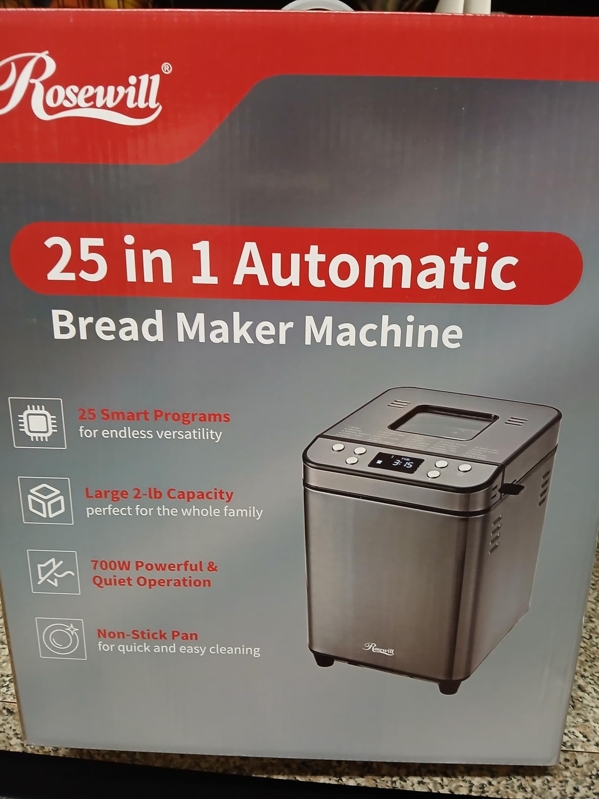 Rosewill 25-in-1 Automatic Bread Maker Machine with 3 Loaf Size up to 2 Lb, 700W High Power Dual Heater Bread Maker with BPA-free Nonstick Coating Pan, Max 15 Hours Delay Timer, Low Noise - Cinnamon customer photo 2
