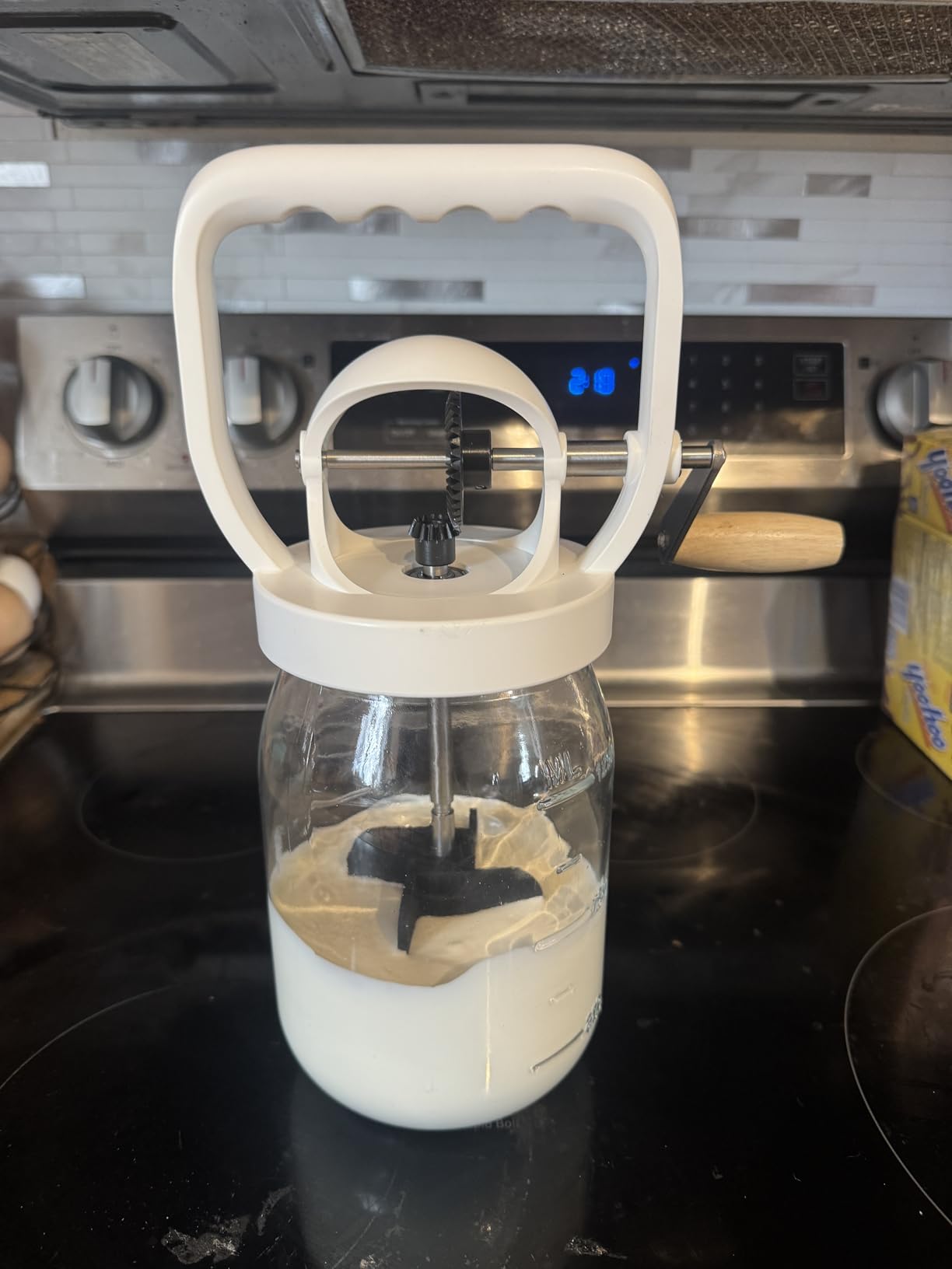 CAROD Classical Butter Churner, 1.5L Glass Jar with Hand Injury Prevention Device & Sifting Lid, 50oz Hand Crank Jar Maker Creates Fresh Homemade Butter within 15 Min, Ideal DIY Kitchen Gift customer photo 2