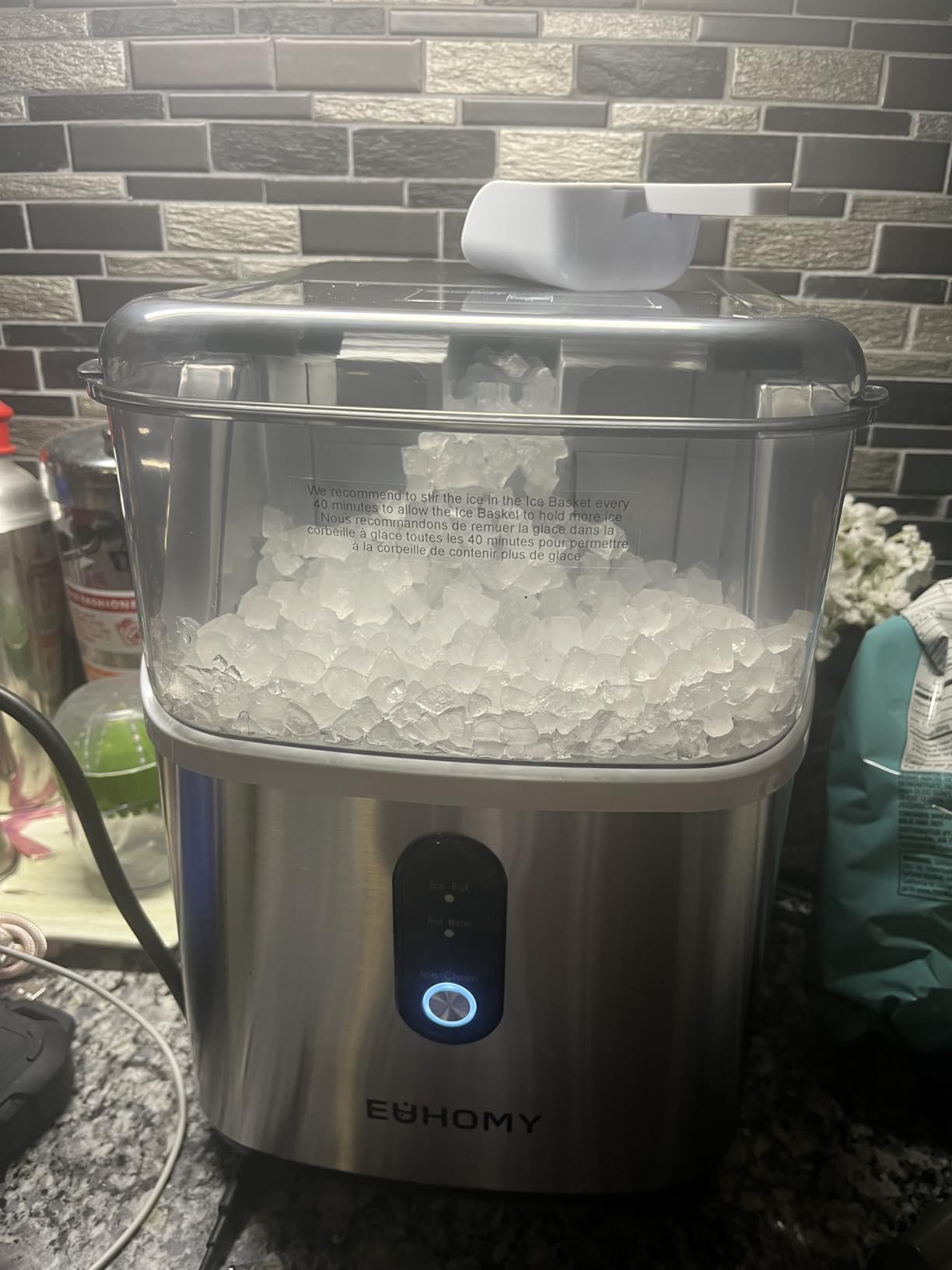 EUHOMY Nugget Ice Maker Countertop, Ready in 7 Mins, 34Lbs/24H Pebble Ice Maker Machine, Self-Cleaning Countertop Sonic Ice Makers with Ice Scoop&Basket, Pellet Ice Maker for Home, Stainless Steel customer photo 2