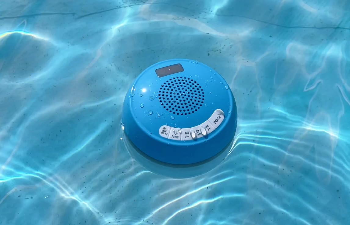 FluSing 3 in 1 Floating Pool Speaker with Digital Thermometer, Bluetooth Pool Speaker with Colorful Lights, TWS Floating Bluetooth Speaker for Pool IP68 Waterproof, Loud Sound Hot Tub Speakers-Light Blue customer photo 1