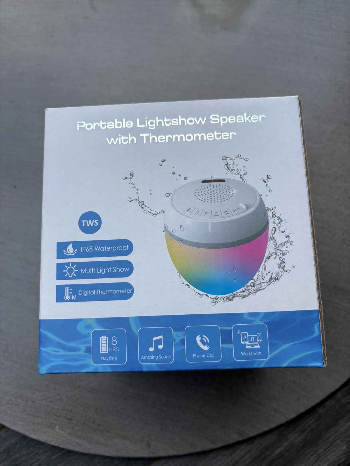 FluSing 3 in 1 Floating Pool Speaker with Digital Thermometer, Bluetooth Pool Speaker with Colorful Lights, TWS Floating Bluetooth Speaker for Pool IP68 Waterproof, Loud Sound Hot Tub Speakers-Light Blue customer photo 2