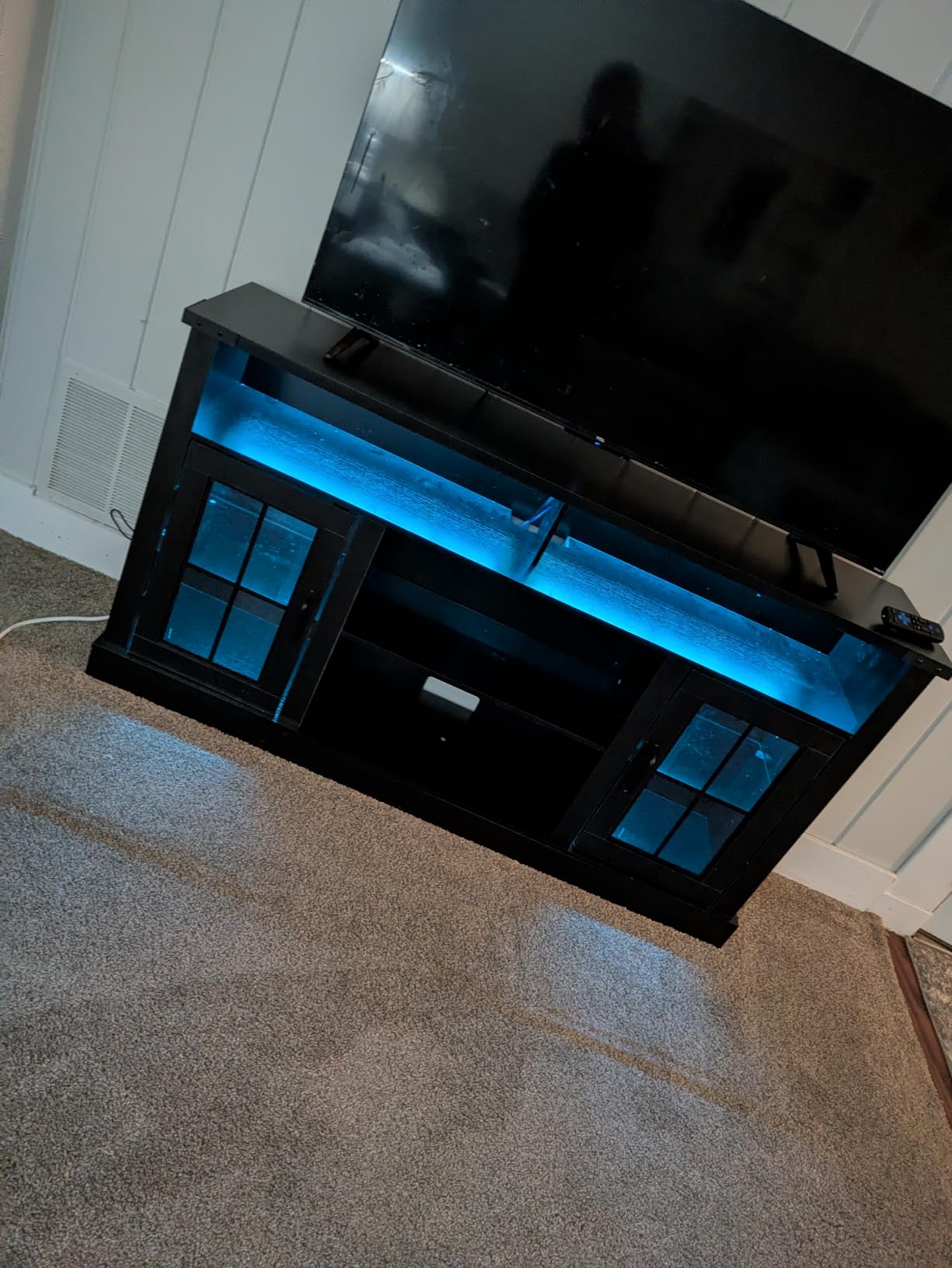 WLIVE Farmhouse TV Stand for 65 Inch TV, Tall Entertainment Center with LED Lights & Storage Cabinets, TV Media Console Table with Adjustable Shelf for Living Room, Bedroom, Home Theater, Black customer photo 1