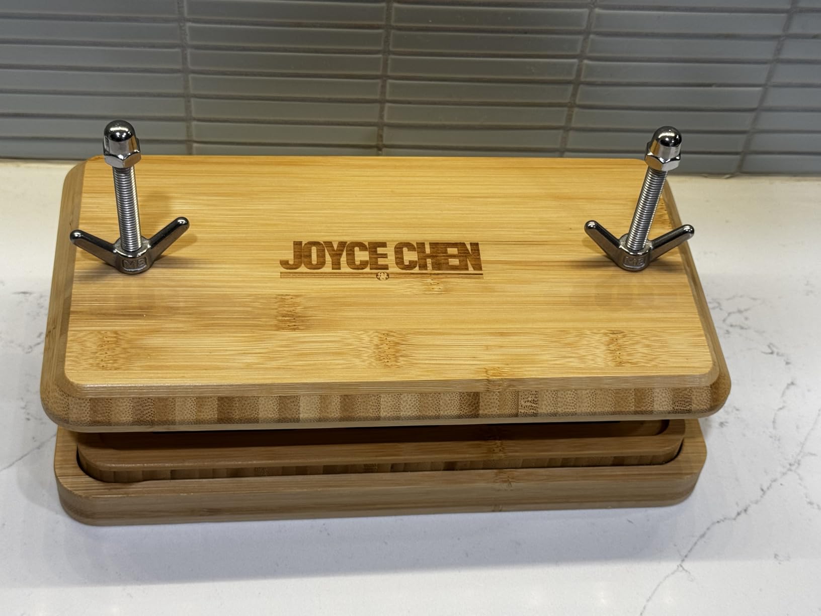 Joyce Chen Bamboo Tofu Press, Built-In Drainage Grate & Removable Drip Tray, Adjustable Dual Tension Screws, Easily Remove Water from Tofu, Mess-Free Tofu Drainer customer photo 2