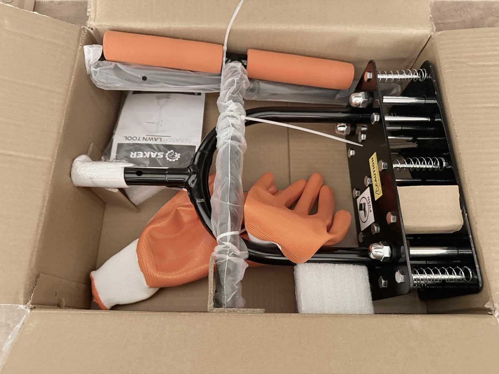 Saker Manual Lawn Aerator Tool with 15 Iron Spikes Adjustable Height, Double-Layer Spring, Heavy-Duty Iron Lawn Aerator Tool with Gloves for Loosening Soil Aerating Patio, Yard, Garden Black customer photo 1