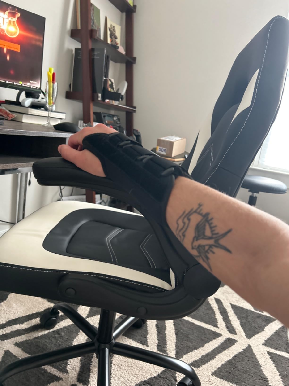 DUMOS Ergonomic Computer Gaming Chair - Home Office Desk with PU Leather Lumbar Support, Height Adjustable Big and Tall Video Game with Flip-up Armrest, Swivel Wheels for Adults, Black customer photo 1