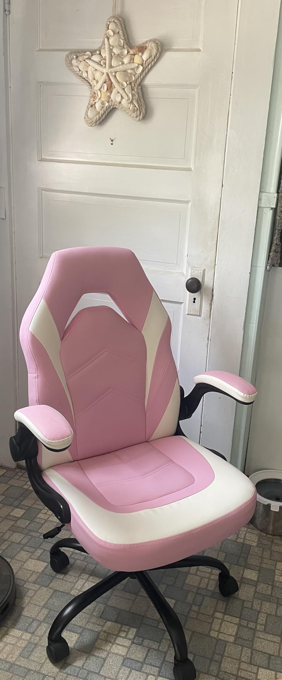 DUMOS Ergonomic Computer Gaming Chair - Home Office Desk with PU Leather Lumbar Support, Height Adjustable Big and Tall Video Game with Flip-up Armrest, Swivel Wheels for Adults, Black customer photo 2