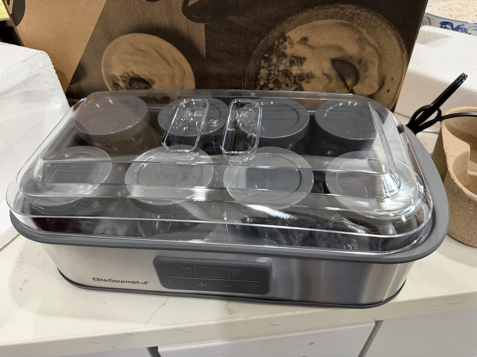 Elite Gourmet ProBioticPRO Digital Yogurt Maker, Programmable Temp & Time Control (68-127°F), 8 Glass Jars + 2 Large 1-Qt Bowls, Stainless Steel customer photo 1