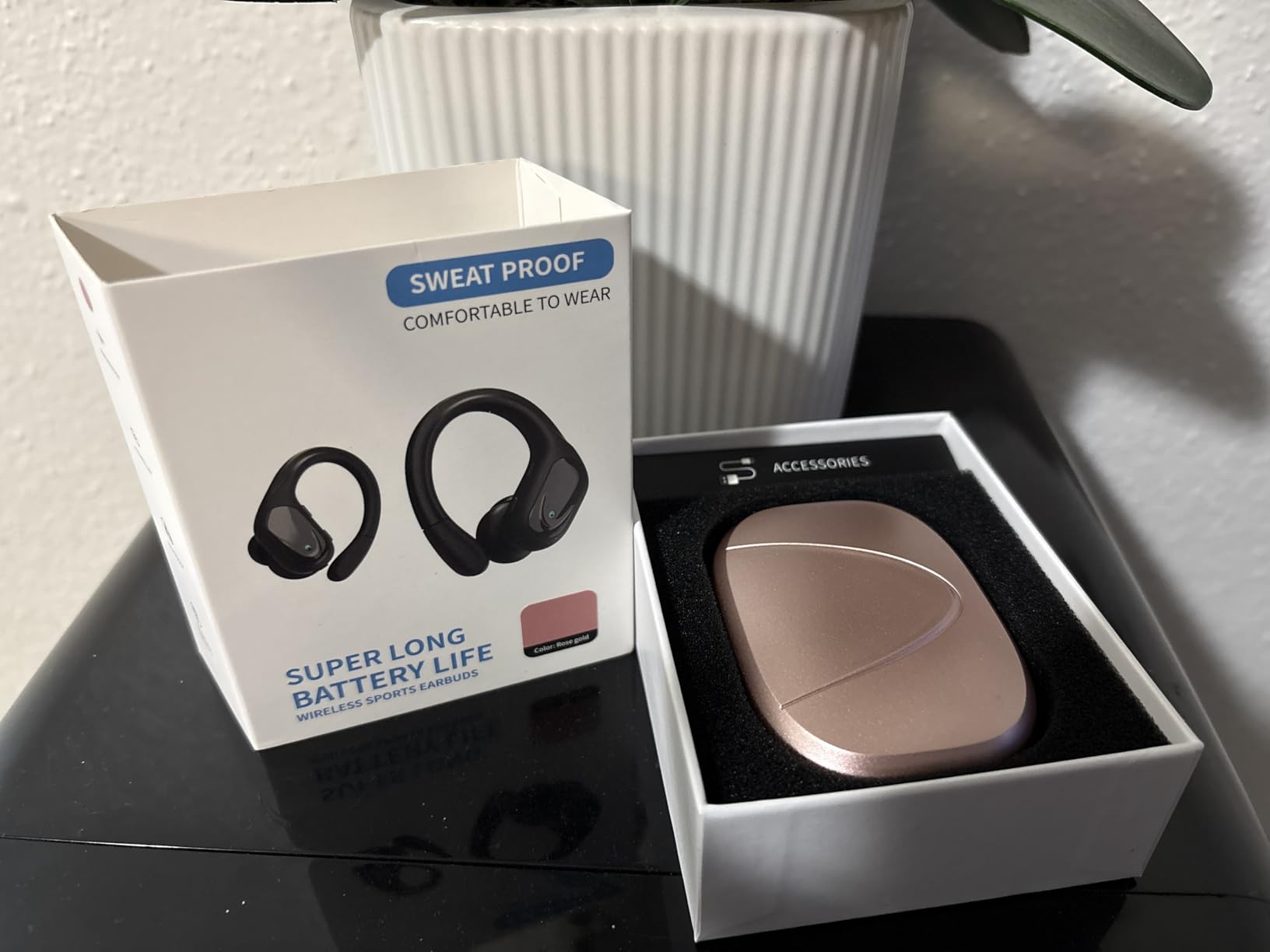 Wireless Earbuds, Sports Bluetooth Headphones, 80Hrs Playtime Ear Buds with LED Power Display, Noise Canceling Headset, IPX7 Waterproof Earphones for Workout/Running (Rose Gold) customer photo 2