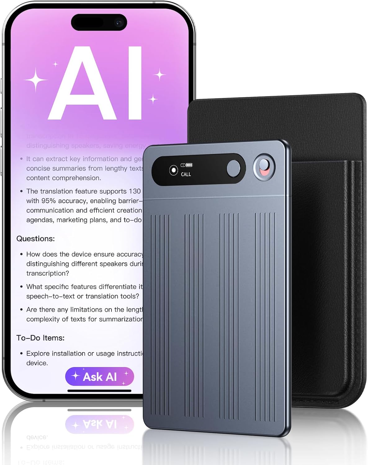 AI Voice Recorder, Note Voice Recorder with No Subscription, AI Transcription, Summarize, Translation with 147 Languages, Smart Noise Cancellation, App Control, 64GB Audio Recorder for Meetings Calls customer photo 1