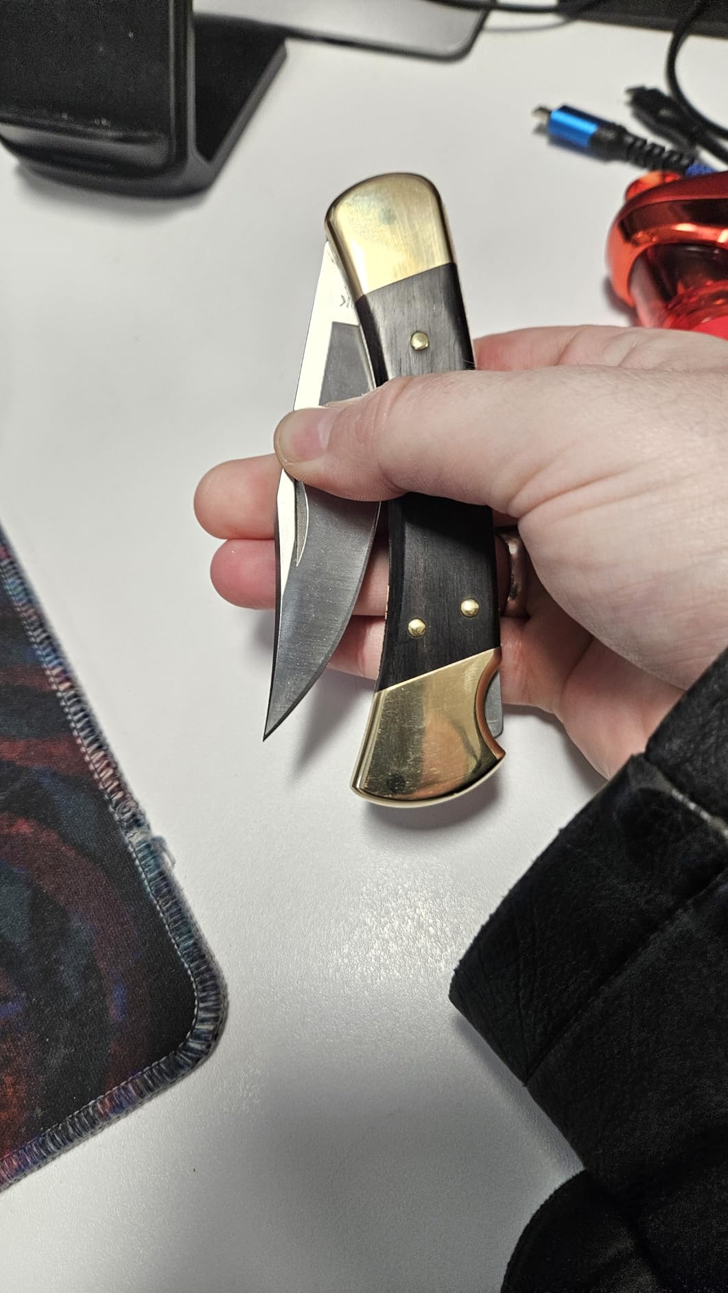 Buck Knives 110 Folding Hunter Knife, 3-3/4 Inch Blade, Lockback Design, Ebony Handle, Brass Bolsters, 420HC Stainless Steel customer photo 1