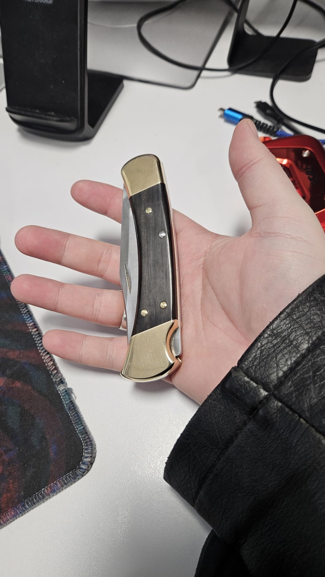 Buck Knives 110 Folding Hunter Knife, 3-3/4 Inch Blade, Lockback Design, Ebony Handle, Brass Bolsters, 420HC Stainless Steel customer photo 2