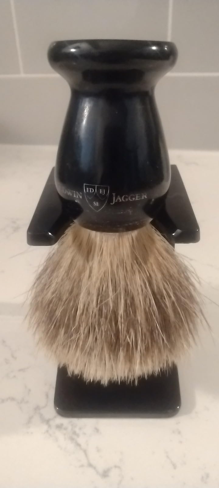 Edwin Jagger 1EJ946SDS Classic Best Badger Hair Exfoliating Shaving Brush with Stand (Imitation Ebony) customer photo 2