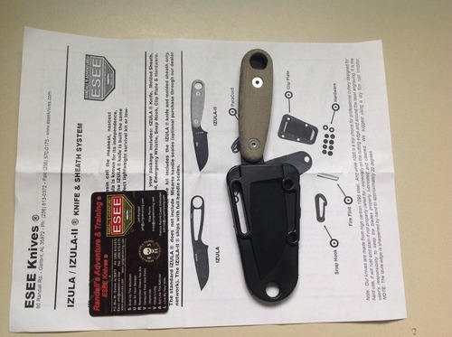 ESEE Knives Izula-II Fixed Blade Knife, Micarta Handle, Molded Sheath, Clip Plate (Black) customer photo 1