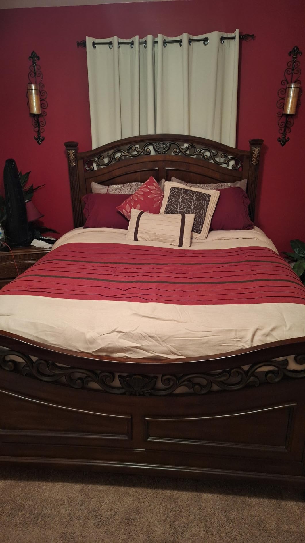 Madison Park Palmer Comforter Set-Luxury Faux Suede Design, Striped Accent, All Season Down Alternative Bedding, Matching Shams, Decorative Pillow, Bed Skirt, Queen (90 in x 90 in), Natural 7 Piece customer photo 1
