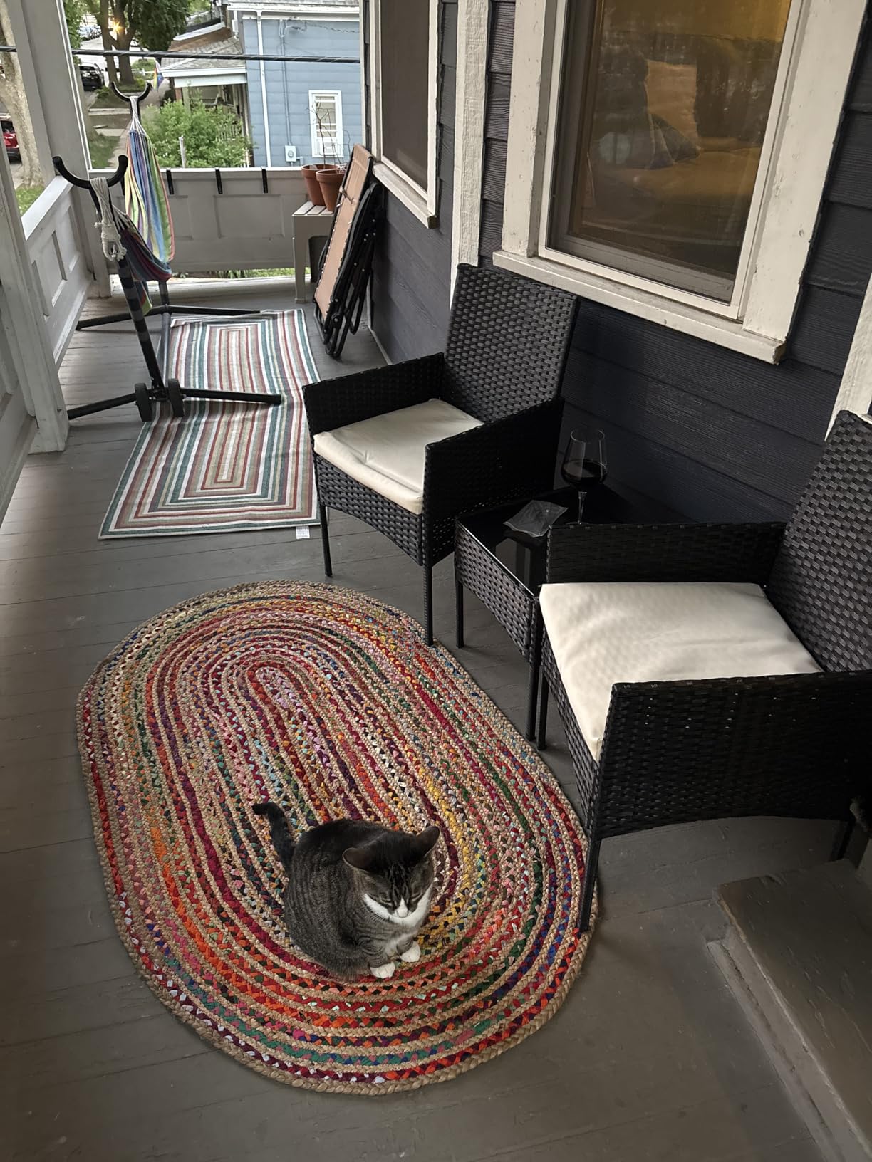 COTTON CRAFT Jute Chindi Braid Rag Rug - Boho Farmhouse Rustic Area Accent Throw Rug - Handwoven Reversible Natural Recycled Cotton - Living Room Den Study Home Decor Gift - 6 Feet Round - Multi Color customer photo 1