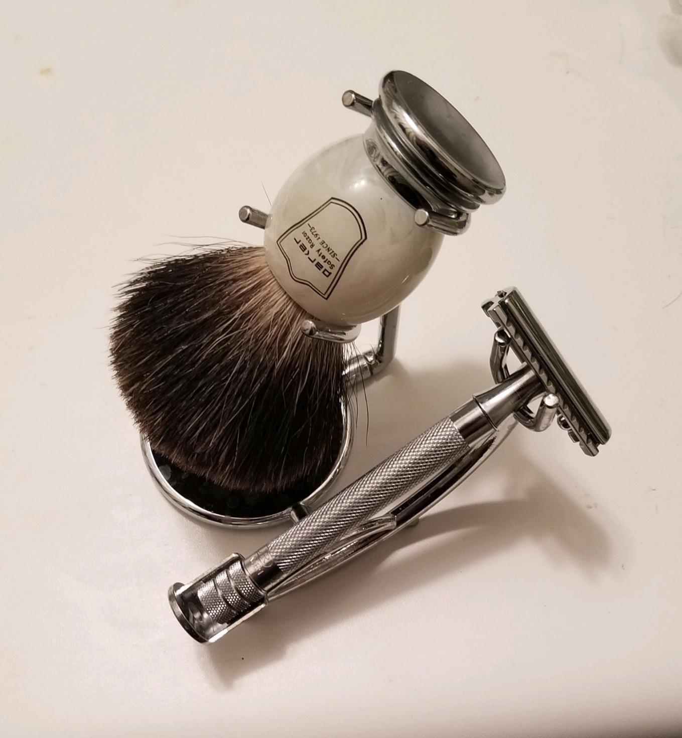 Parker 100% Black Badger Bristle Shaving Brush with Ivory Marbled Handle - Brush Stand Included customer photo 2