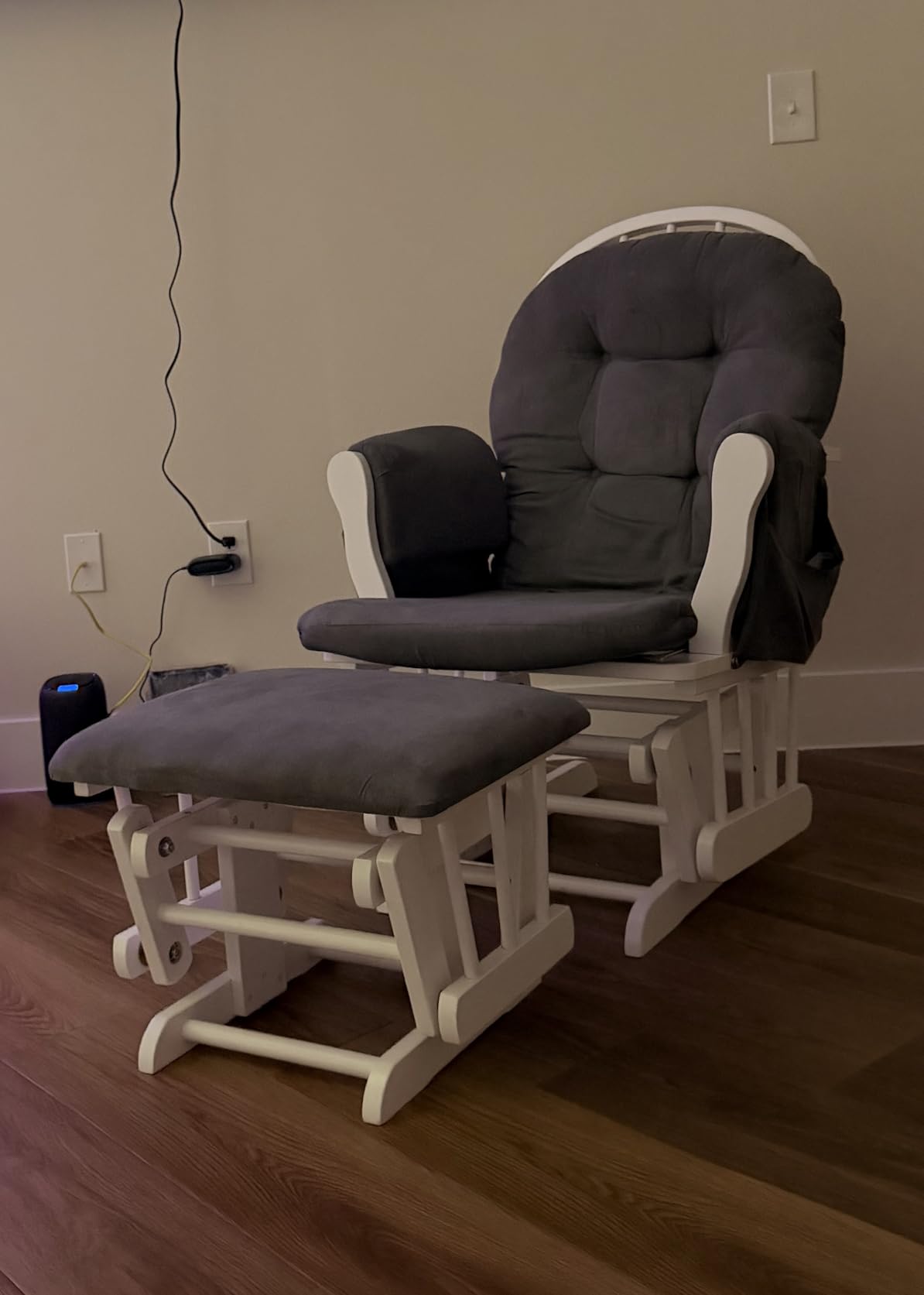 Storkcraft Premium Hoop Glider & Ottoman, White/Gray | GREENGUARD Gold Certified, Solid Wood Craftsmanship, Convenient Storage Pockets, Glider Rocking Chair for Nursery customer photo 2