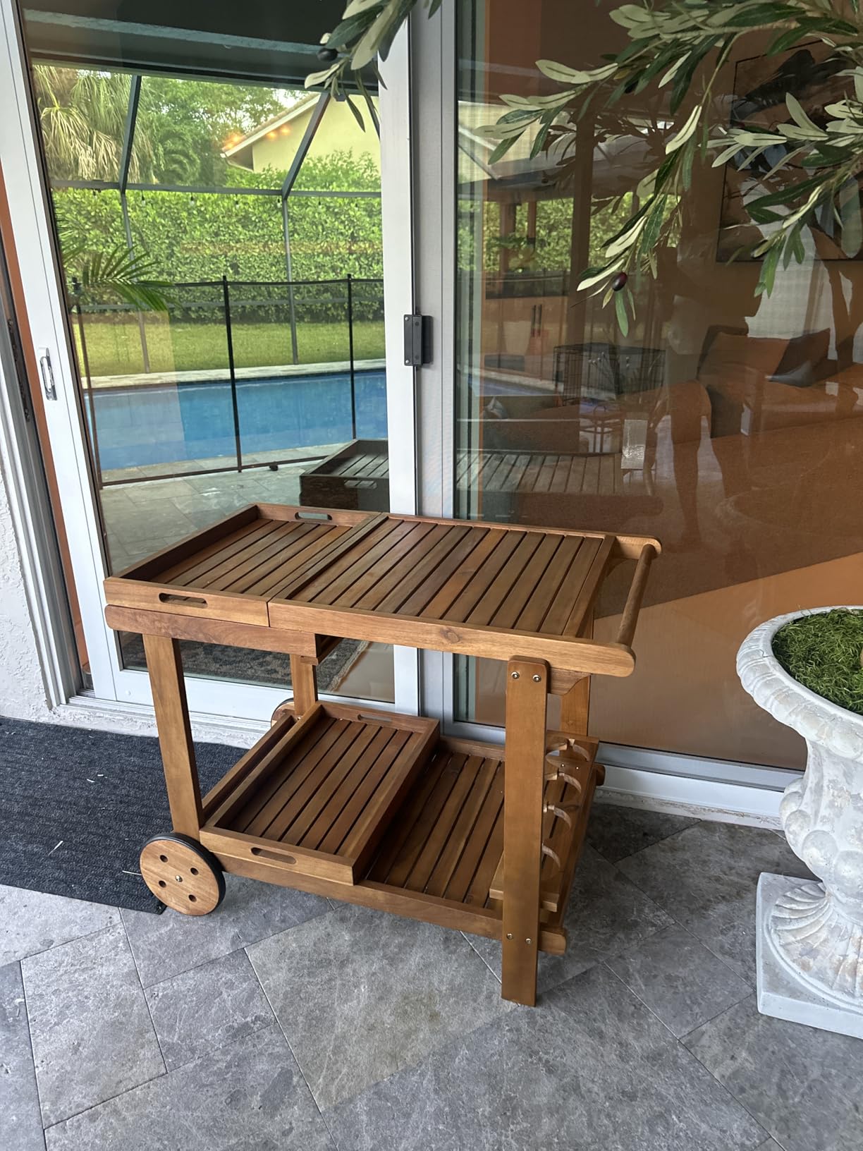 Safavieh Outdoor Collection Orland Natural Wood Tea Trolley Cart customer photo 1