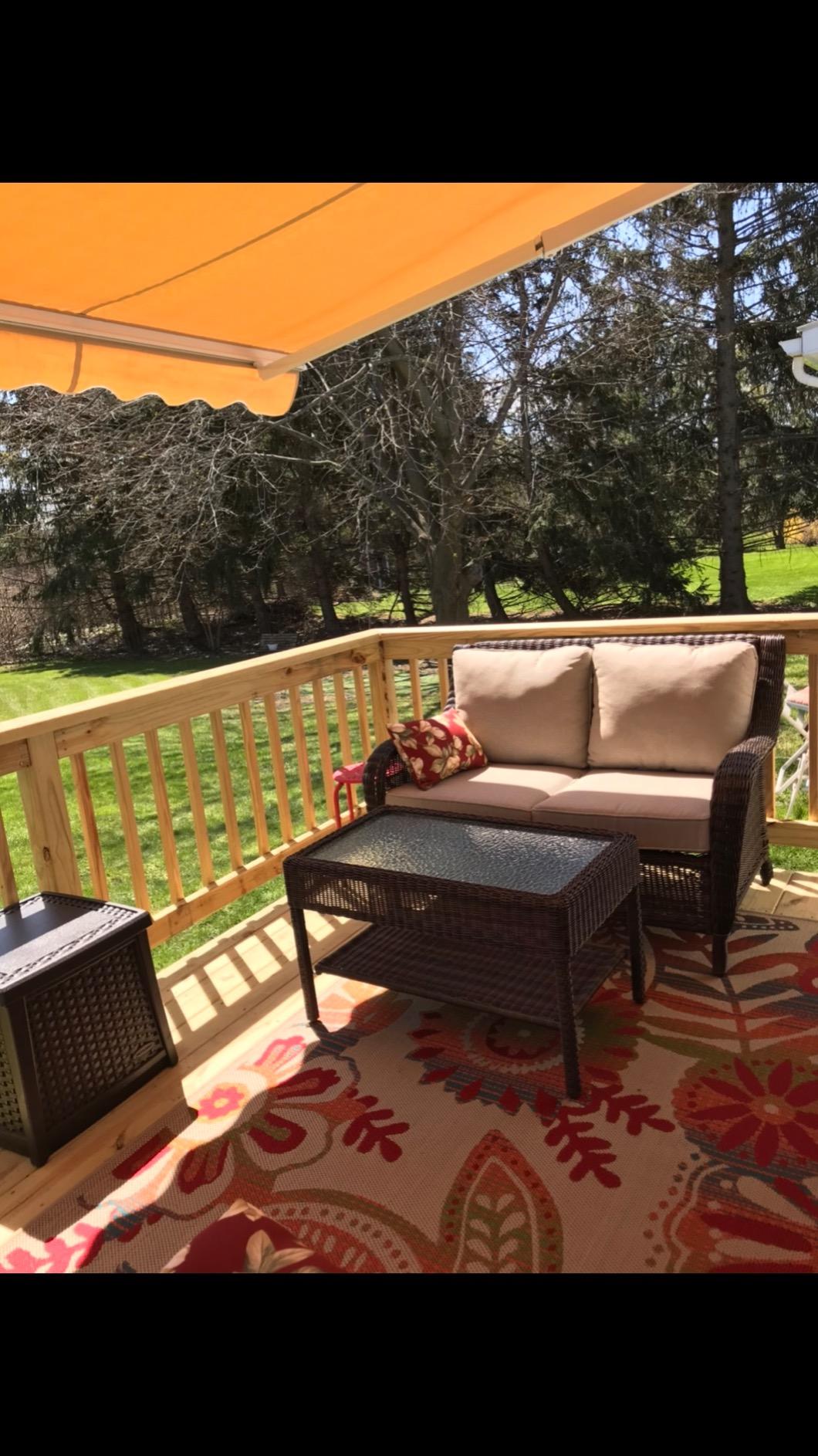 ADVANING 12'x10' Motorized Patio Retractable Awning | Luxury Series | Premium Quality, 100% Solution-Dyed European Acrylic UV Sun Shade, Color: Ocean Blue Stripes, EA1210-A447H2 customer photo 1