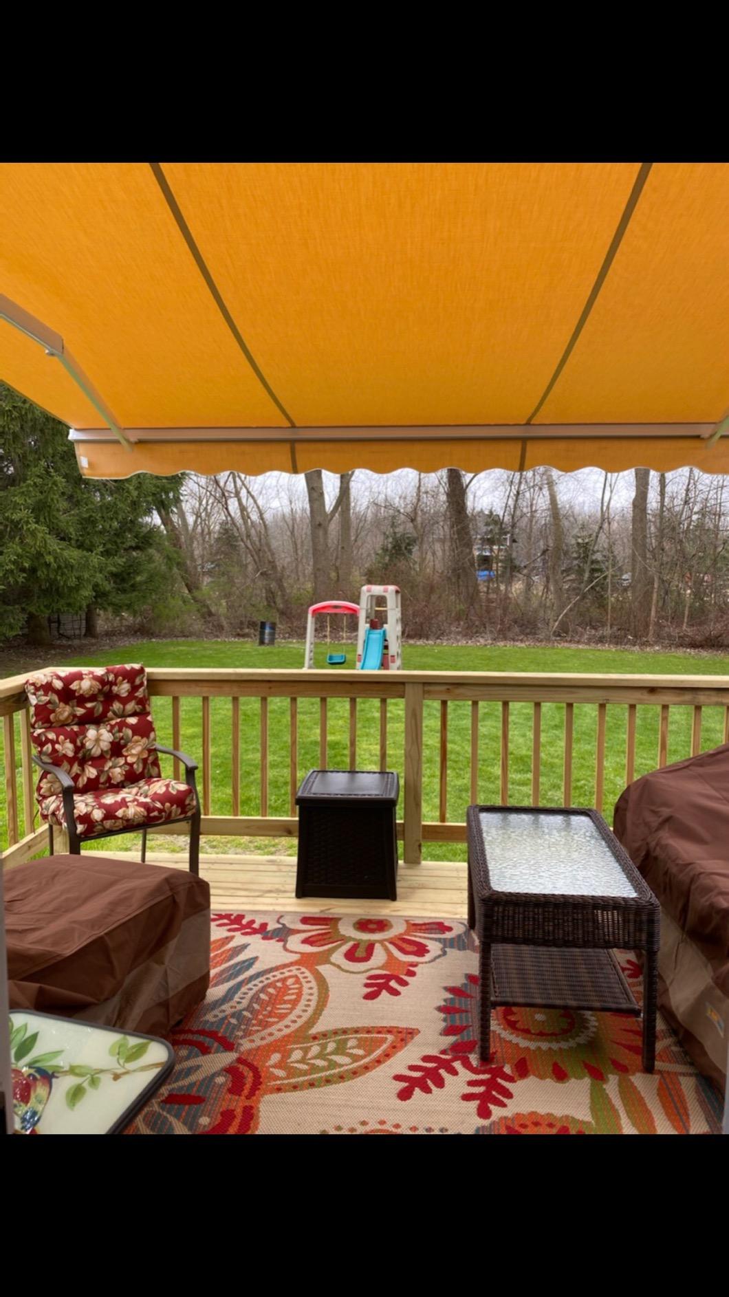 ADVANING 12'x10' Motorized Patio Retractable Awning | Luxury Series | Premium Quality, 100% Solution-Dyed European Acrylic UV Sun Shade, Color: Ocean Blue Stripes, EA1210-A447H2 customer photo 2