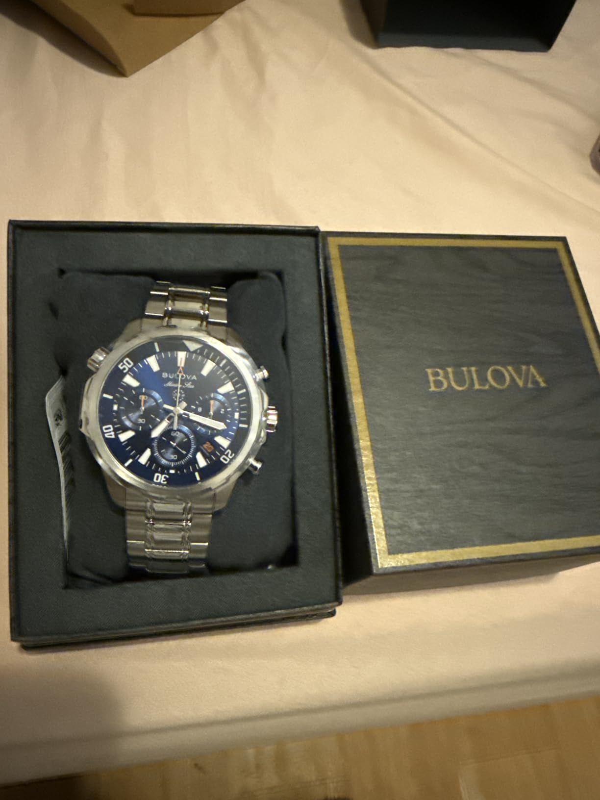 Bulova Men's Marine Star Series B Stainless Steel 6-Hand Chronograph Quartz Watch, Blue Dial Style: 96B256 customer photo 2