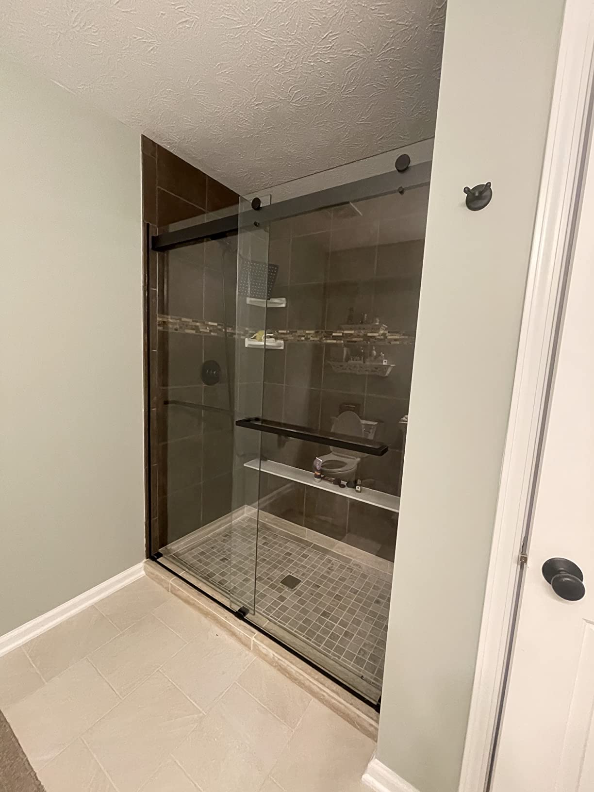 DreamLine Essence Frameless Bypass Sliding Shower Door in Brushed Nickel, 56-60 in Width, 76 in Height, 5/16 in. (8 mm) Certified Clear Tempered Glass customer photo 1