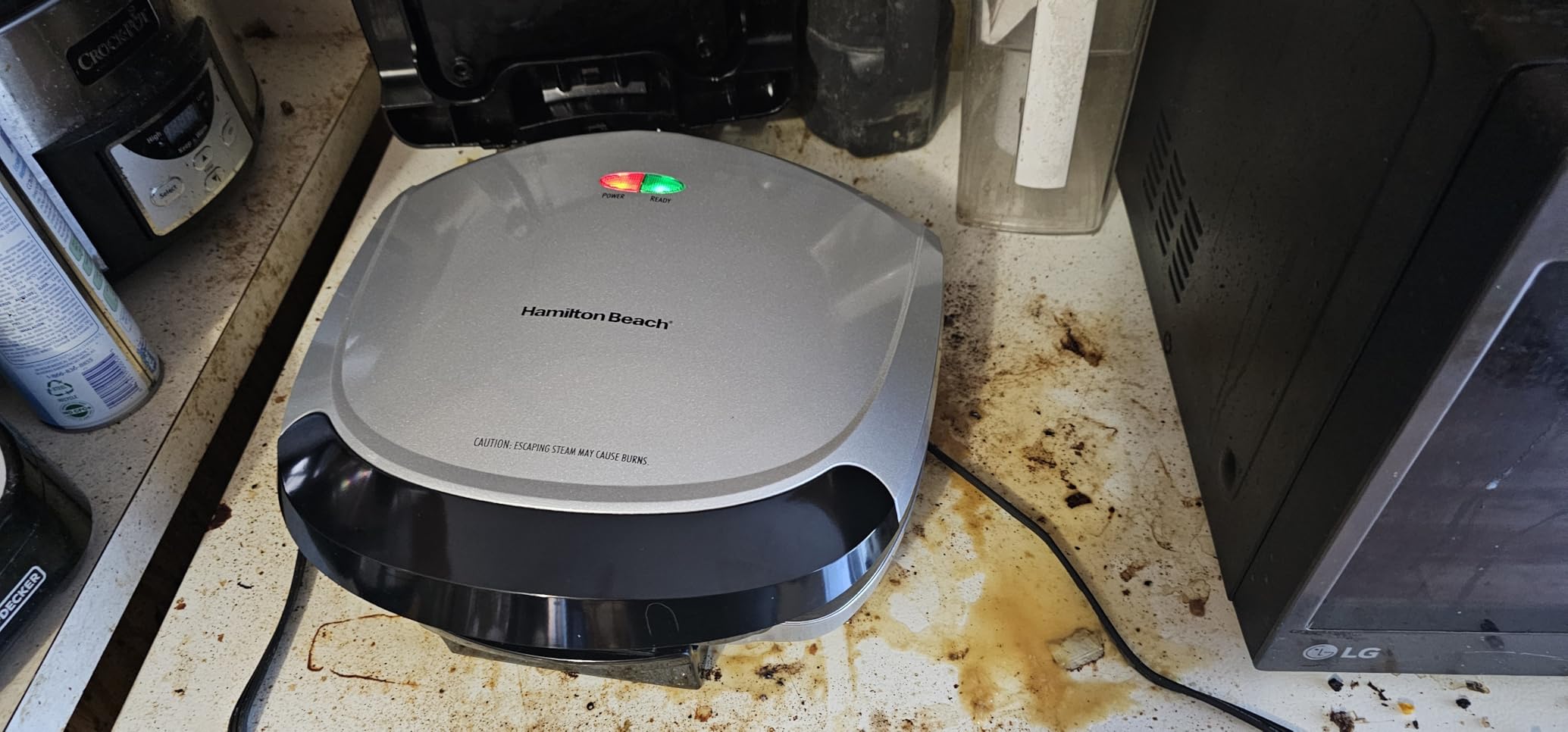 Hamilton Beach Electric Indoor Grill, 6-Serving, Large 90 sq. in. Nonstick Easy Clean Plates, Floating Hinge for Thicker Foods, 1200 Watts, Silver customer photo 1