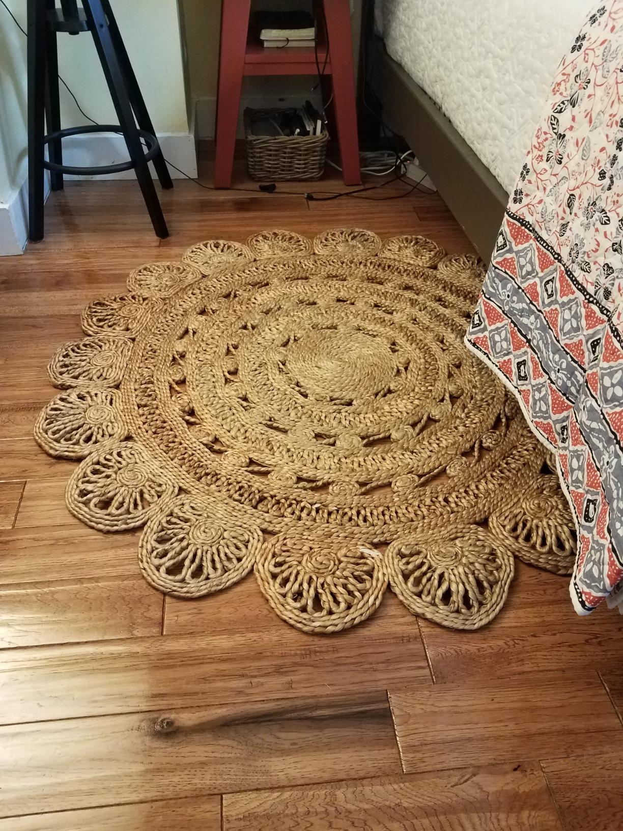 LR Home Natural Jute 4ft Round Area Rug for Home Decor | Braided Rugs for Living Room, Bedroom, Playroom | Modern Boho Farmhouse Indoor Carpet for Room Decor | Tan/Beige customer photo 2