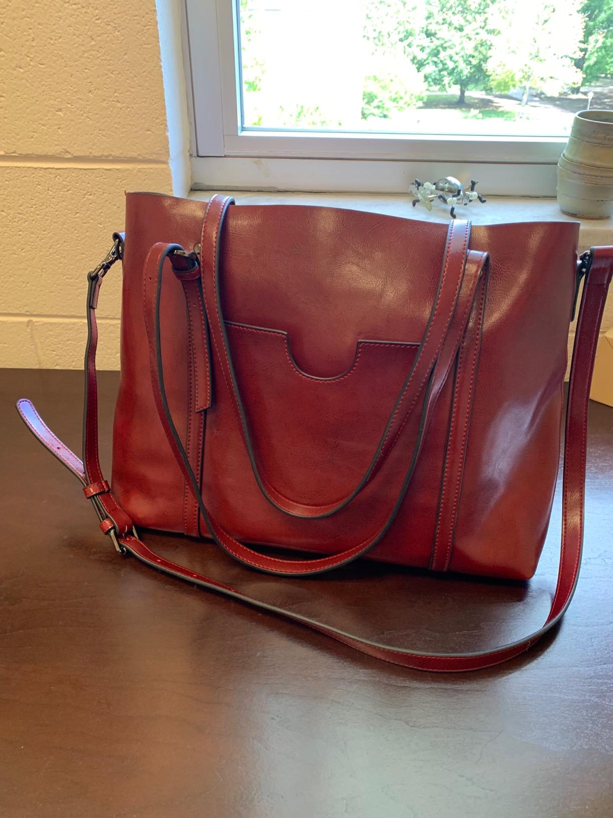 S-ZONE Women Genuine Leather Top Handle Satchel Daily Work Tote Shoulder Bag customer photo 1