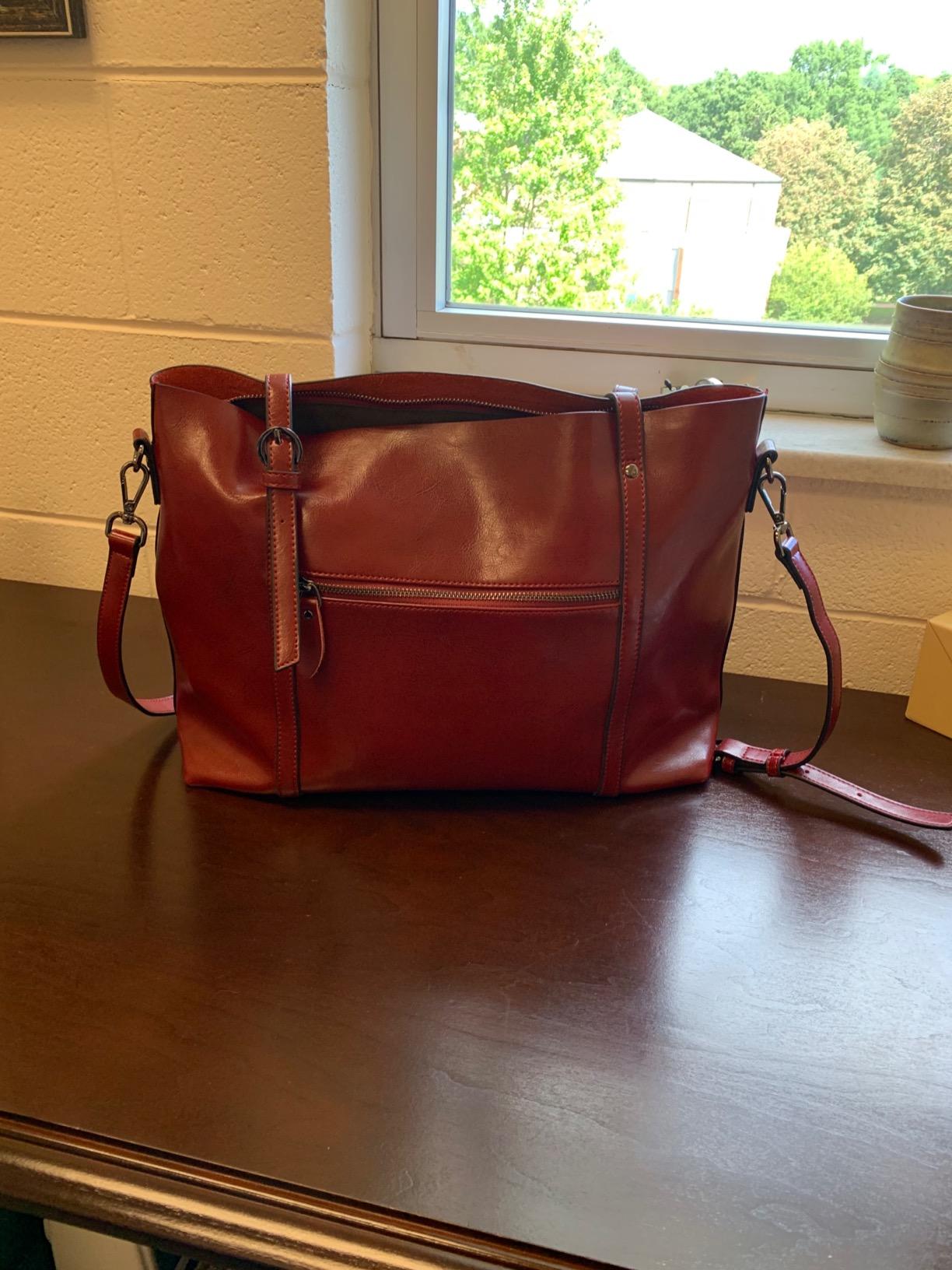 S-ZONE Women Genuine Leather Top Handle Satchel Daily Work Tote Shoulder Bag customer photo 2