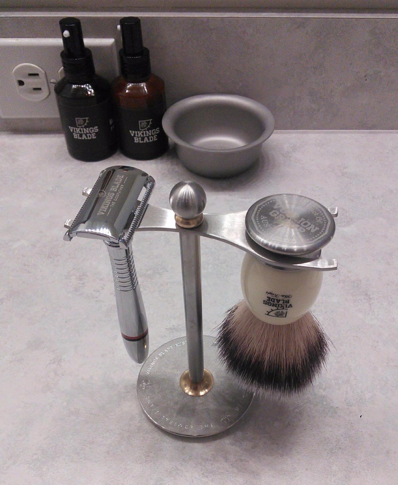 Luxury Razor and Brush Stand, The Admiral by VIKINGS BLADE, Ancient Viking Look with Heavy Distressed Stainless Steel & Brass, Extra Wide Openings, Fits Most Razors and Brushes customer photo 2