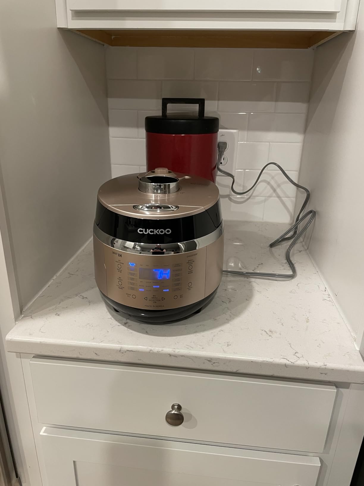 CUCKOO High Pressure Rice Cooker 3-Cup Uncooked / 6-Cup Cooked with Induction Heating Technology, Small Rice Maker with 16 Menu Options and Steam Plate, Voice Guide, Gold (CRP-EHSS0309F) customer photo 2