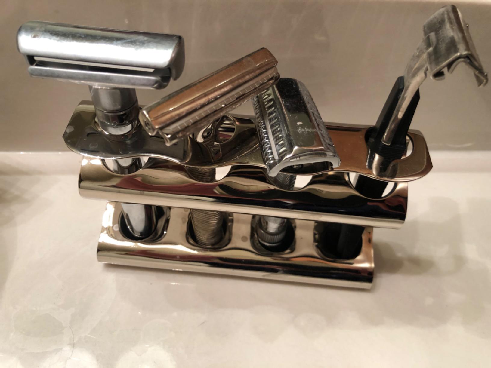 Parker Double Edge Razor Stand - Solid Brass with Mirror Chrome Finish - Holds 4 Razors - Parker Stand with Padded Base - Excellent Storage for Long Handled Double Edge Safety Razors customer photo 1