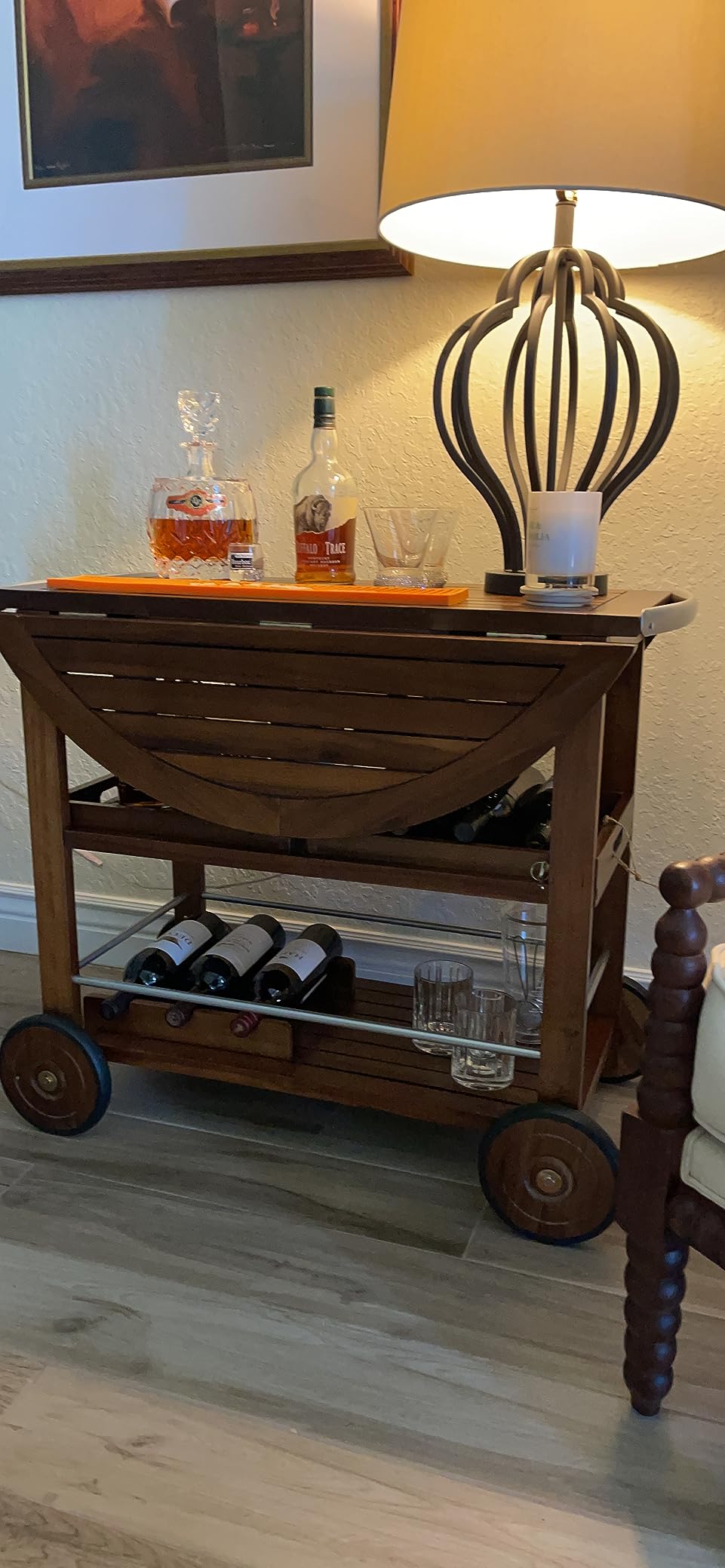 Christopher Knight Home Tillary Tiller Outdoor Acacia Wood Bar Cart Aluminum Accents, Dark Oak/Shiny Powder Coating customer photo 2