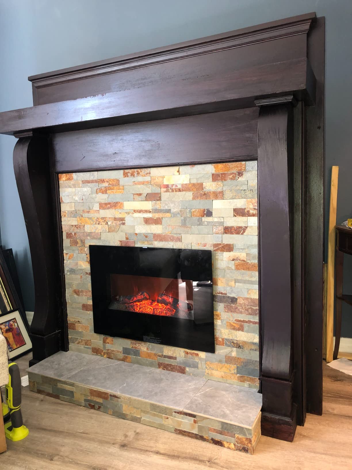 ROVSUN 30'' Electric Fireplace, 2-in-1 Ultra-Thin Wall Mounted & Recessed Fireplace with WiFi & Remote Control & Touch Screen, 1500W Wall Heater with 12 Realistic Flame Color, Timer & Crystal customer photo 1