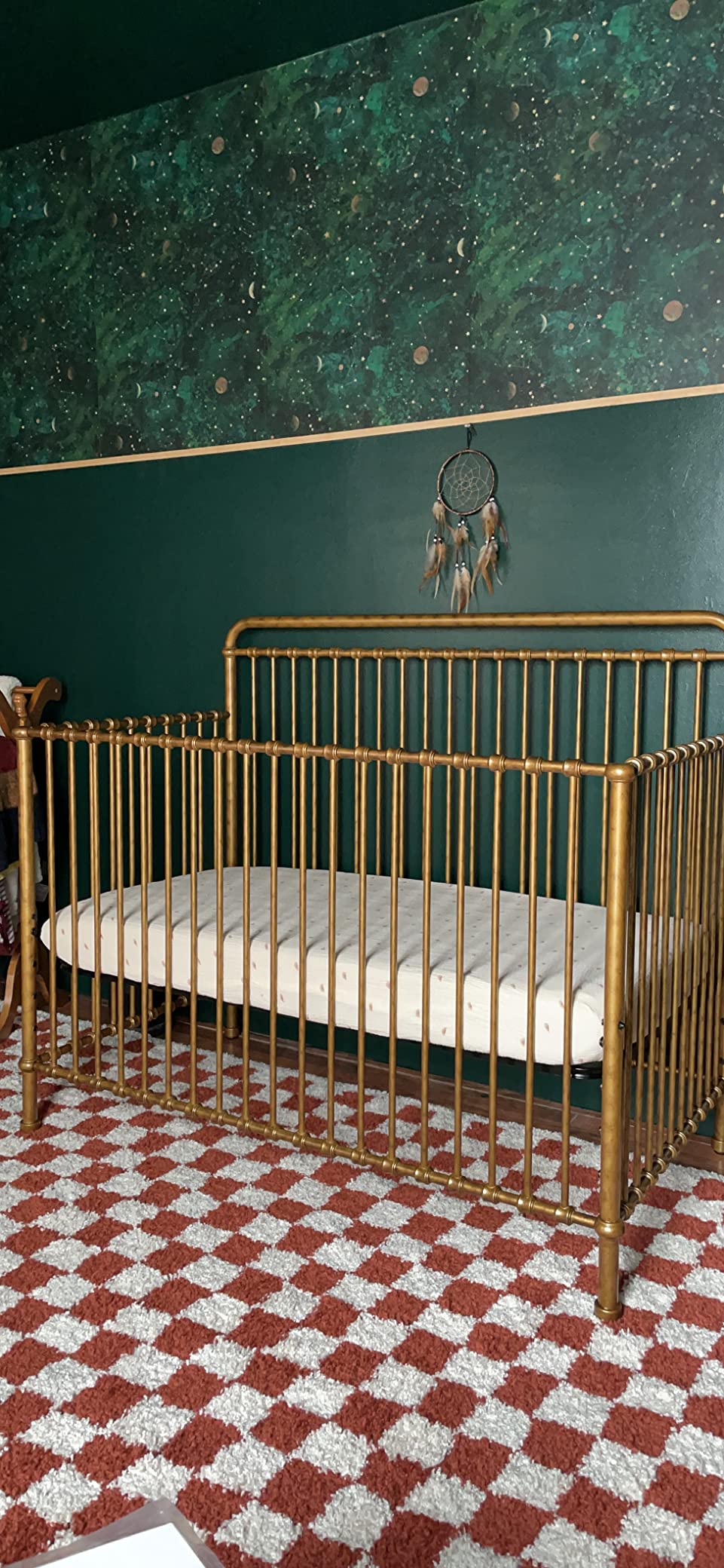 Namesake Winston 4-in-1 Convertible Crib - GREENGUARD Gold Certified Metal Baby Crib Convertible to Toddler Bed, Daybed, Full Size Bed w/ 4 Mattress Heights - Vintage Gold Bedside Crib for Baby customer photo 2