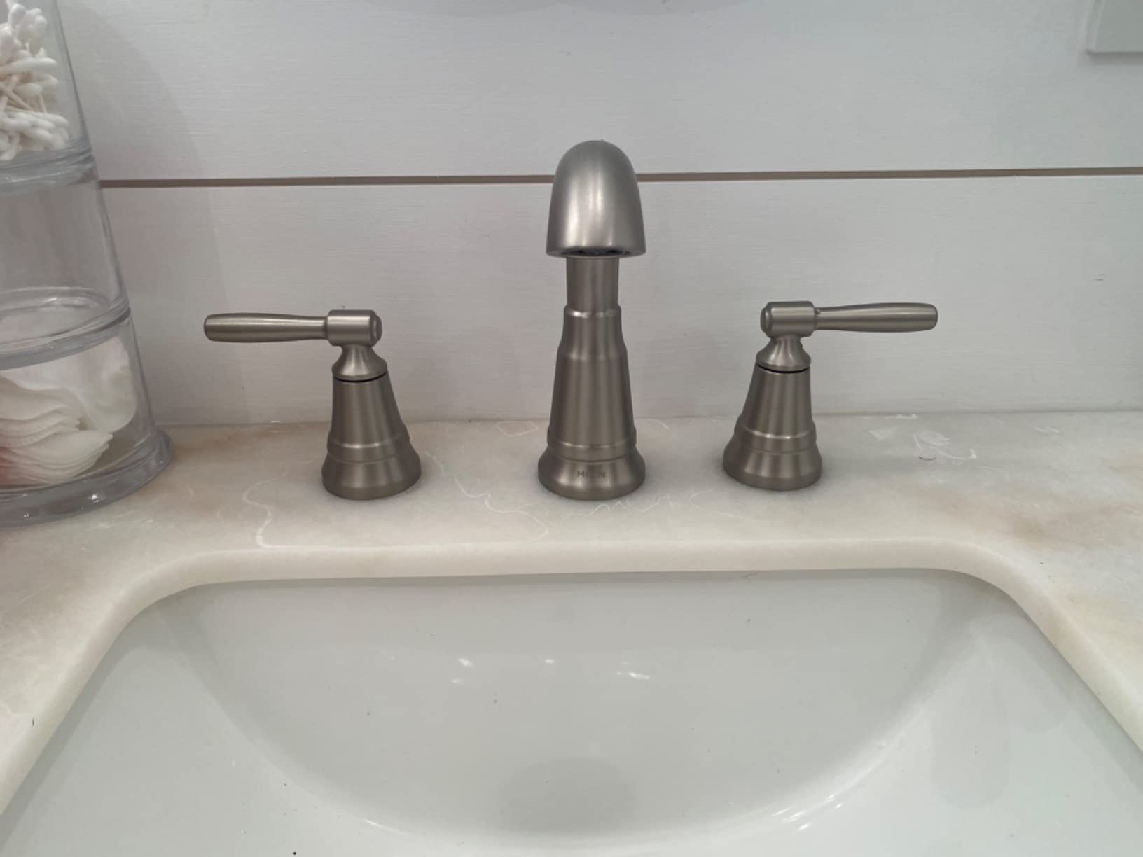 Moen Halle Spot Resist Brushed Nickel Widespread Traditional Bathroom Faucet with Drain Assembly for 3-Hole Applications, 84972SRN customer photo 2