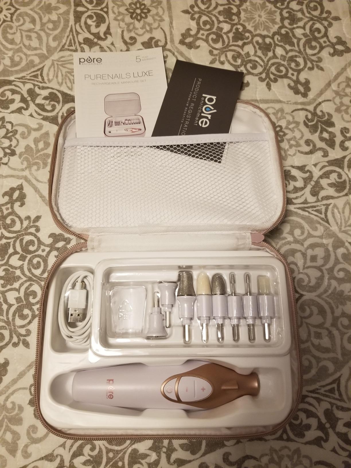 Pure Enrichment PureNails Luxe Rechargeable Manicure Set - Cordless Portable Electric Nail Drill for Acrylic Gel Nails, Manicure Pedicure with 9 Sapphire Filing Attachments and LED Grooming Light customer photo 2