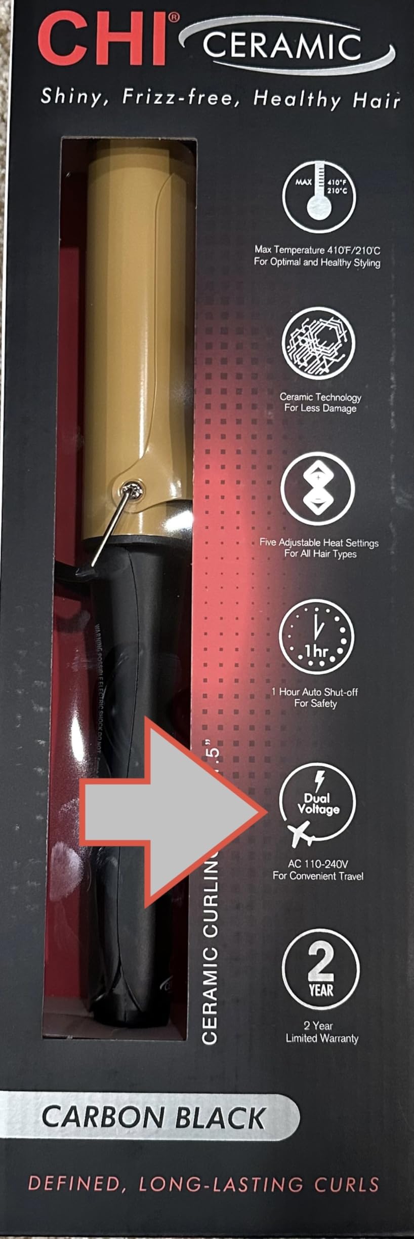 CHI Tourmaline Ceramic Curling Iron, Adjustable Temperature, Professional Tourmaline Hair Curler with Auto Shut-Off for Smooth, Frizz-Free Curls & Waves, 1