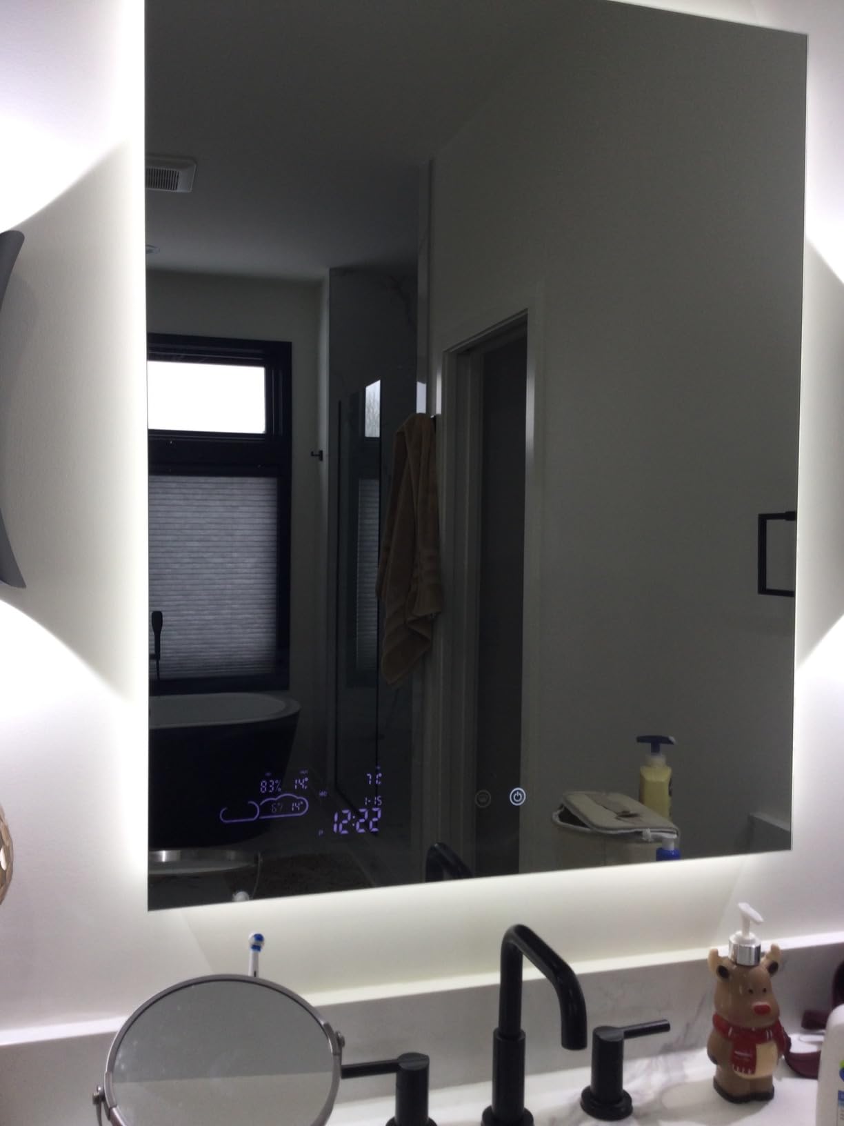 BYECOLD 48x24 Smart Bathroom Mirror Wi-Fi Enabled Weather Display, Anti-Fog LED Light Vanity Mirror Backlit Frameless Lighted Touch Sensor for Wall customer photo 1