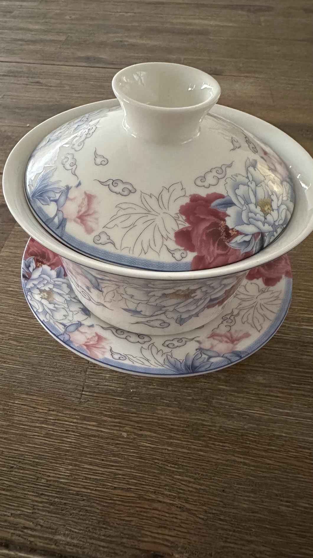 Traditional Gaiwan Tea Set with Lid and Saucer Handmade Ceramic Tea Cup Flower Porcelain Teacups 10oz customer photo 1