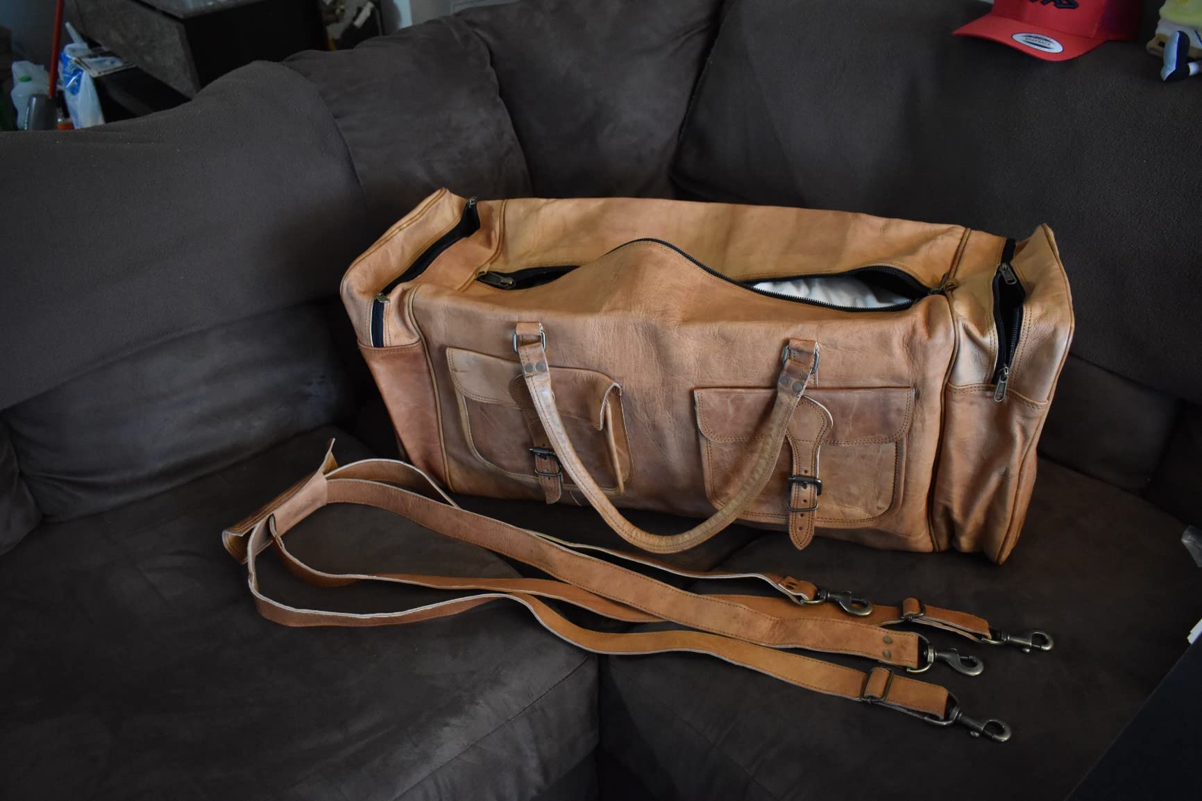 Large 32 inch duffel bags for men holdall leather travel bag overnight gym sports weekend bag customer photo 2
