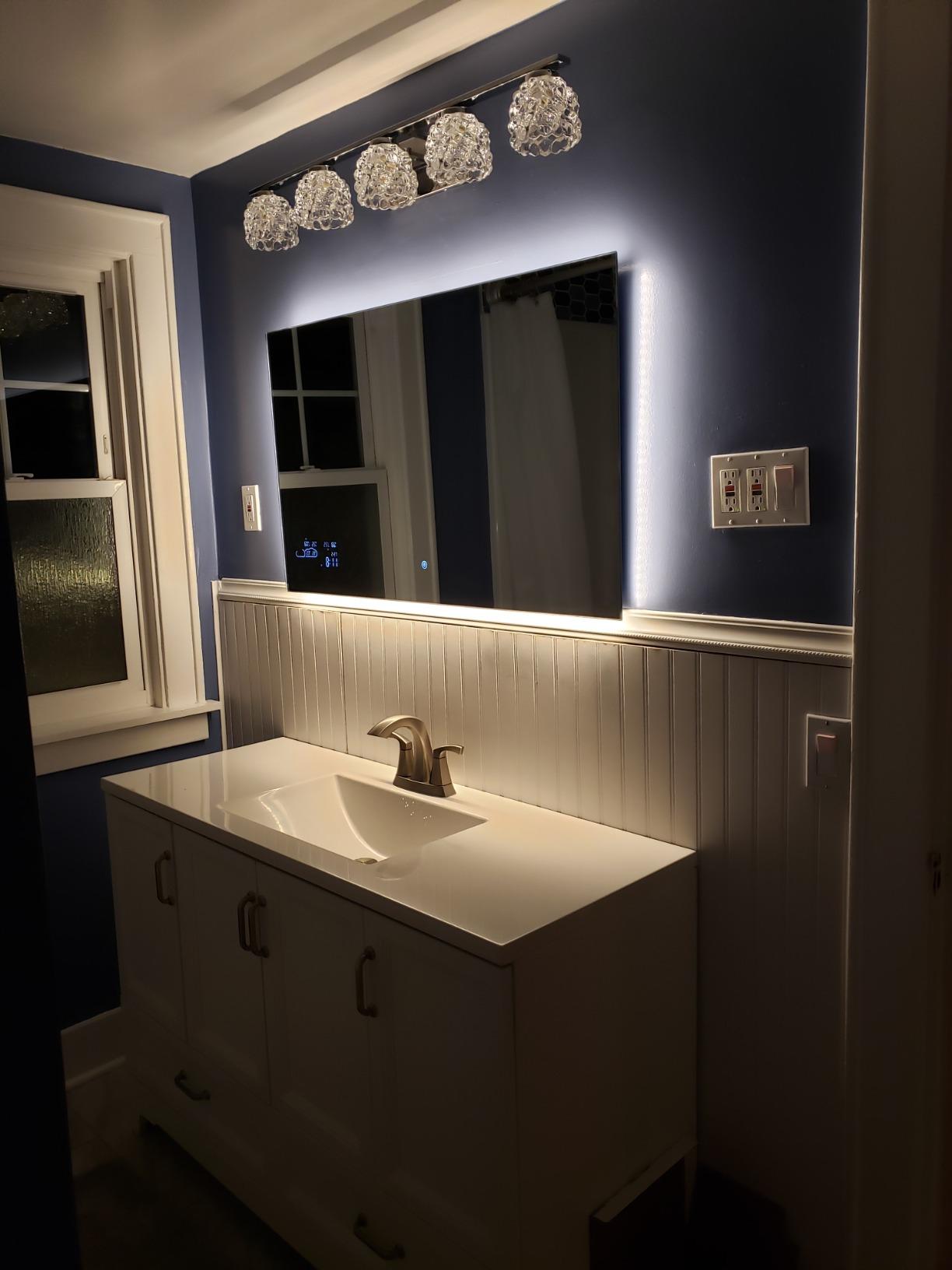 BYECOLD 40x24 Smart Bathroom Mirror Wi-Fi Enabled Weather Display, Anti-Fog LED Light Vanity Mirror Backlit Frameless Lighted Touch Sensor Makeup for Wall - Horizontally Hang Only customer photo 2