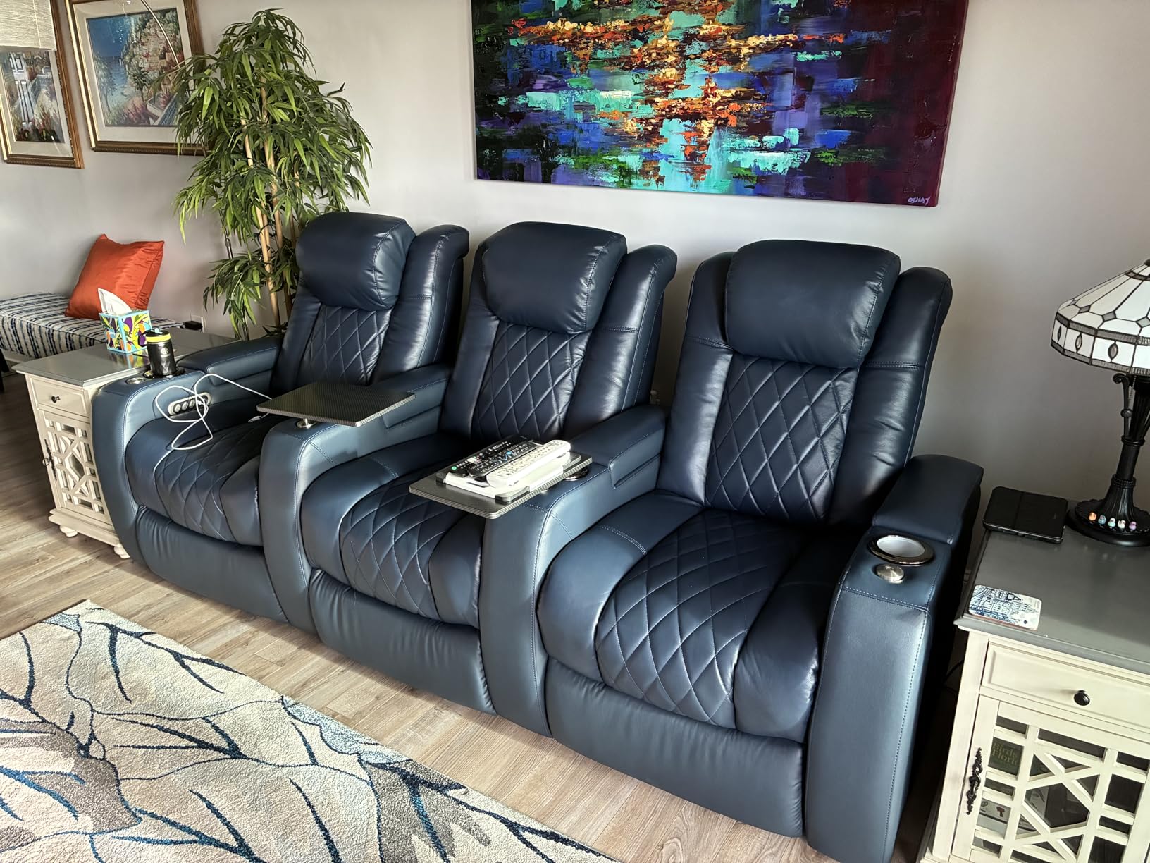 Valencia Tuscany Home Theater Seat - Nappa Leather Power Recliner with Cool Gel Memory Foam, USB-C/A Charging, RGB LED Lights, Adjustable Lumbar & Headrest (Row of 2 Loveseat, Dark Chocolate) customer photo 1