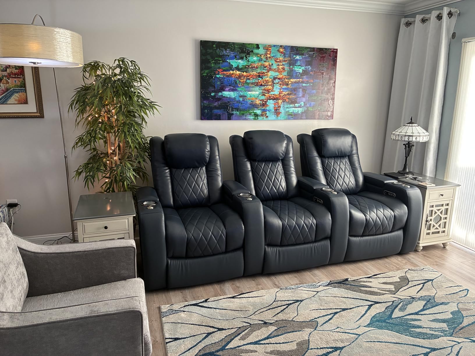 Valencia Tuscany Home Theater Seat - Nappa Leather Power Recliner with Cool Gel Memory Foam, USB-C/A Charging, RGB LED Lights, Adjustable Lumbar & Headrest (Row of 2 Loveseat, Dark Chocolate) customer photo 2